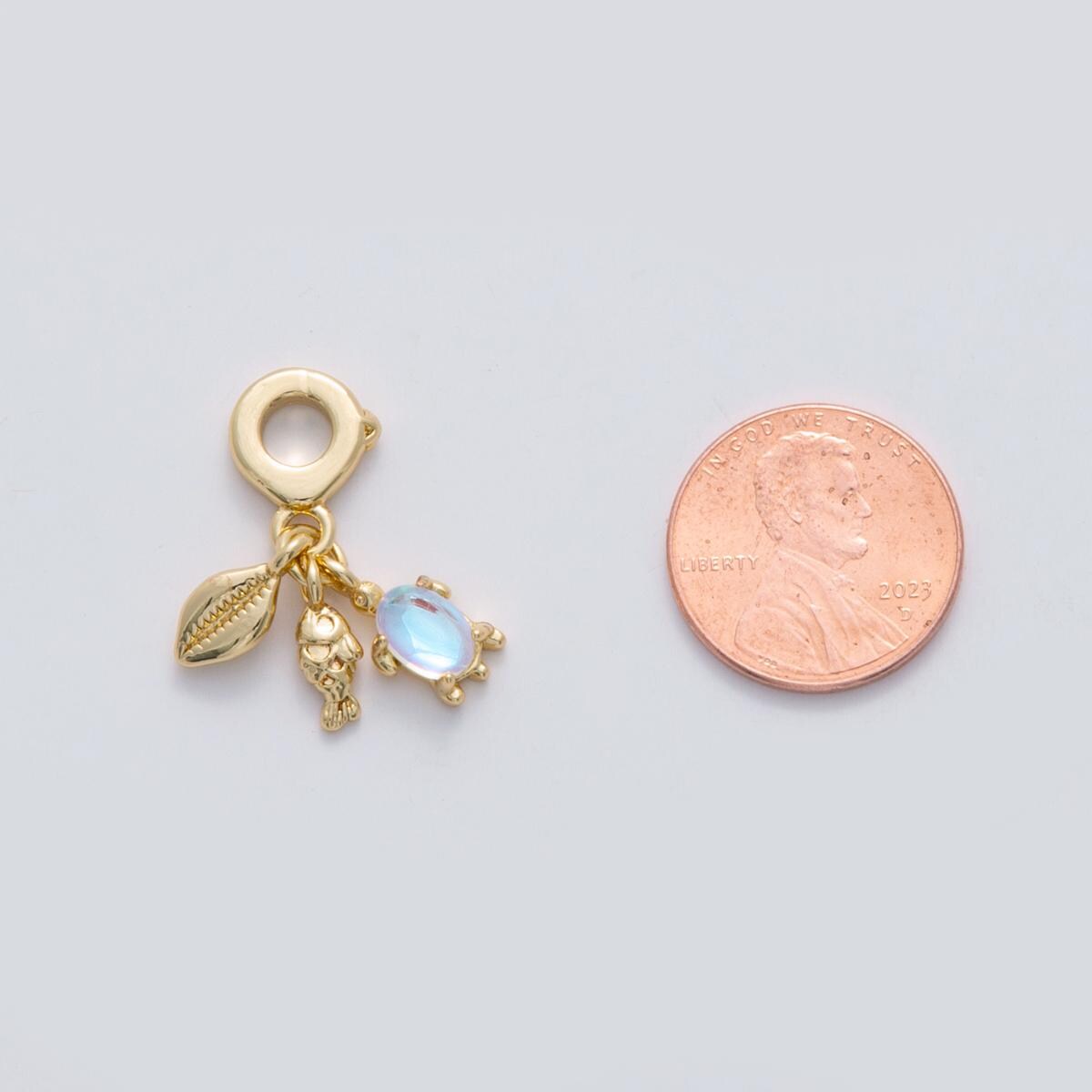 24k gold filled Turtle / Fish / Shell Under the Sea Beach Animal theme rondelle bail Charm drop pendant | C-101