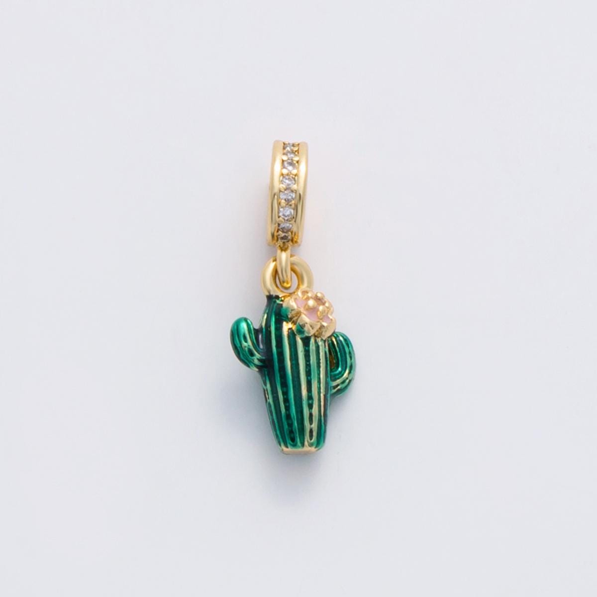 24k gold filled Green Enamel Cactus Charm Succulent theme rondelle bail drop pendant | C-102