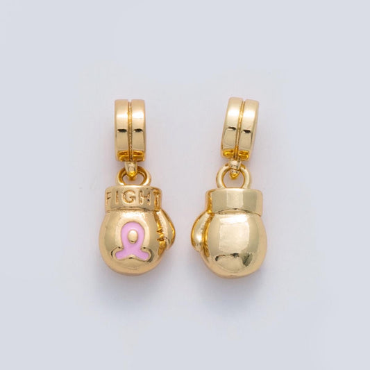 Small gold cancer awareness survivor hope ribbon pendant Boxing Glove Fighter cancer awareness ribbon Rondelle Charm Bracelet C-105