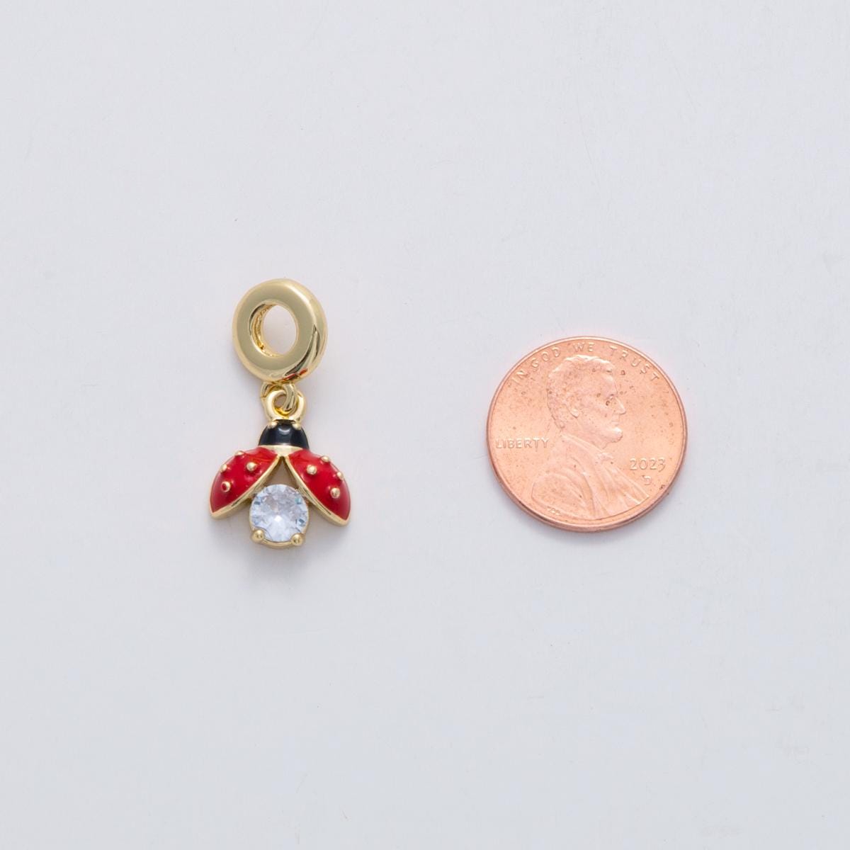 24k gold filled Red Lady Bug Charm Succulent theme rondelle bail drop pendant | C-134