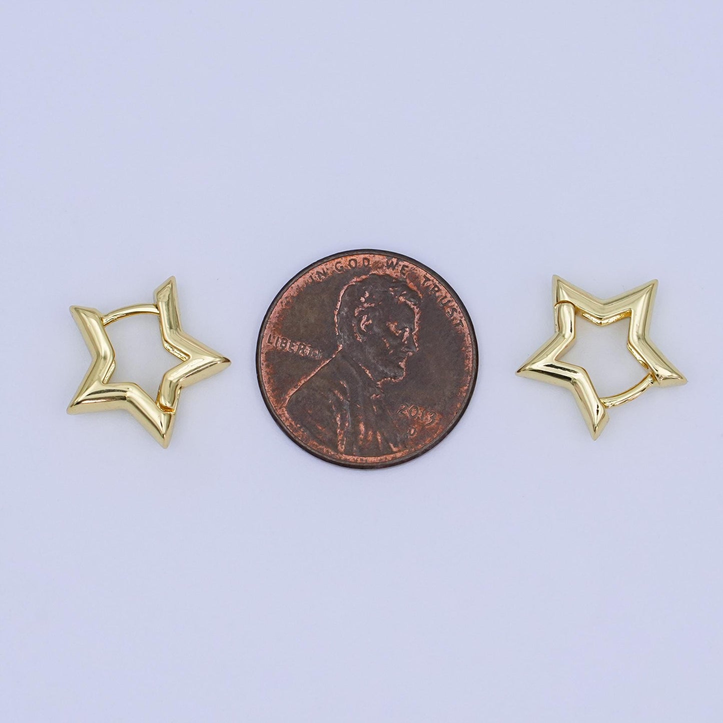 24K Gold Filled 14mm, 18.5mm, 30mm Celestial Star Huggie Hoop Earrings | T040 T070 T105