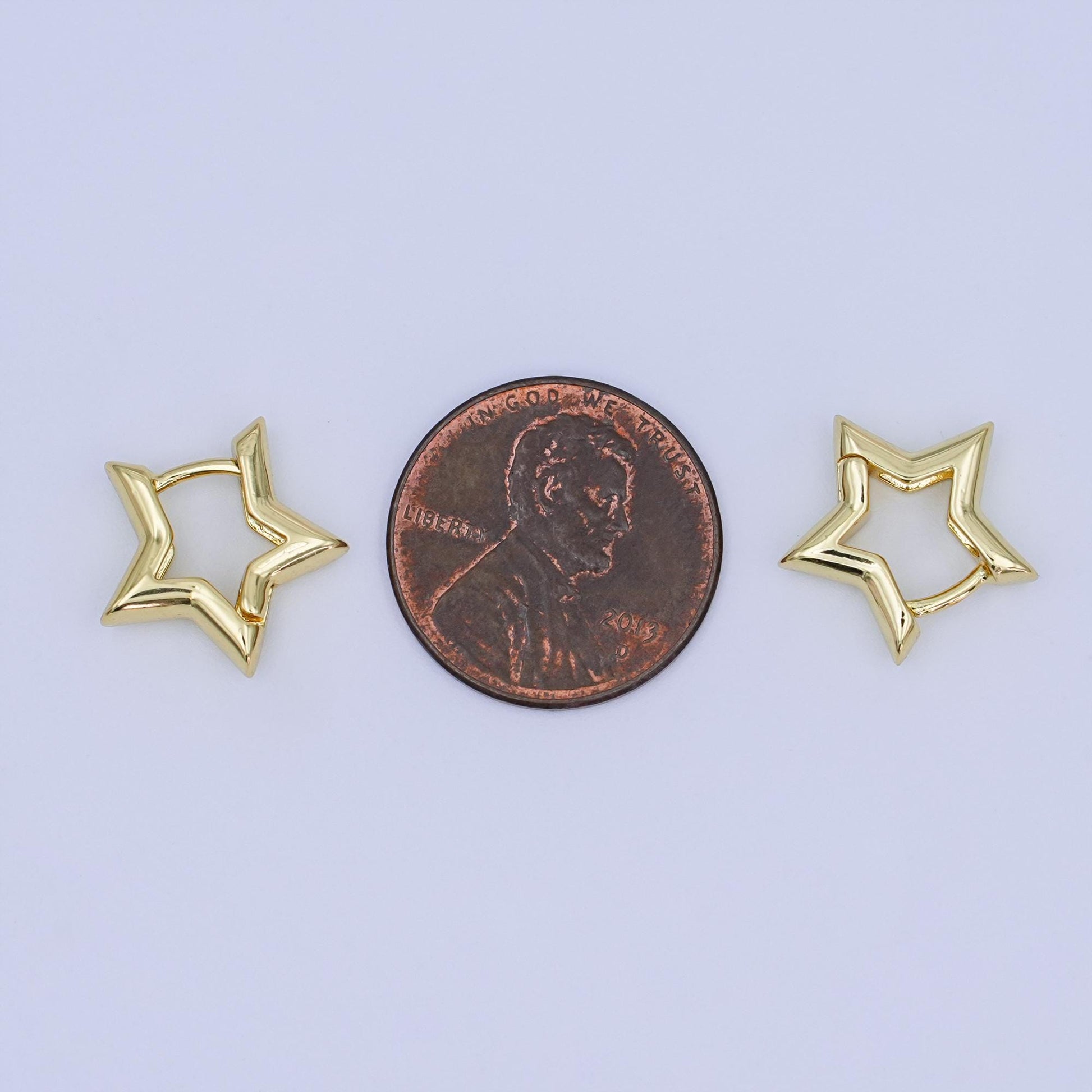 24K Gold Filled 14mm, 18.5mm, 30mm Celestial Star Huggie Hoop Earrings | T040 T070 T105