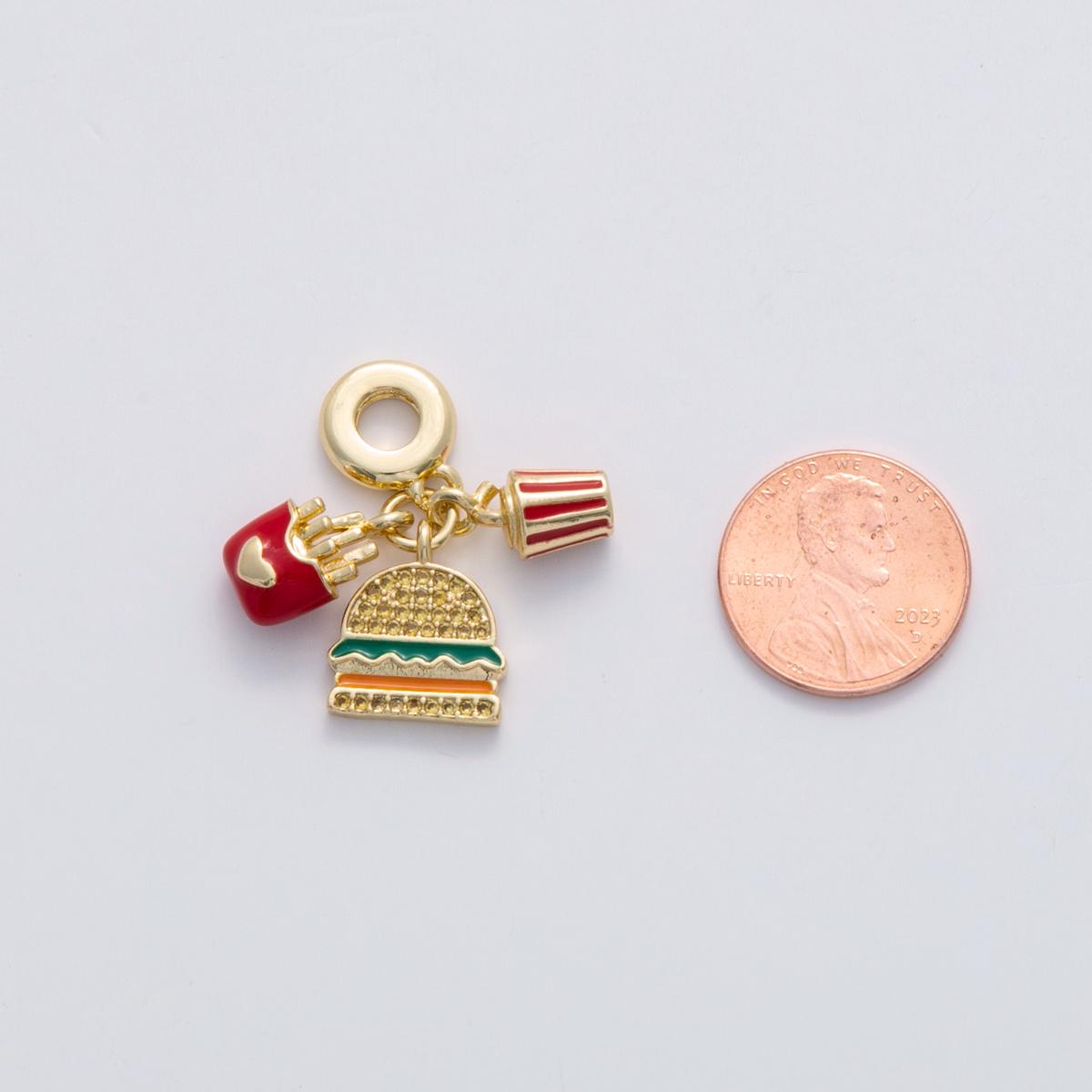 24 gold filled Food charm Burger French Fries Soda rondelle bail drop pendant bracelet | c-182