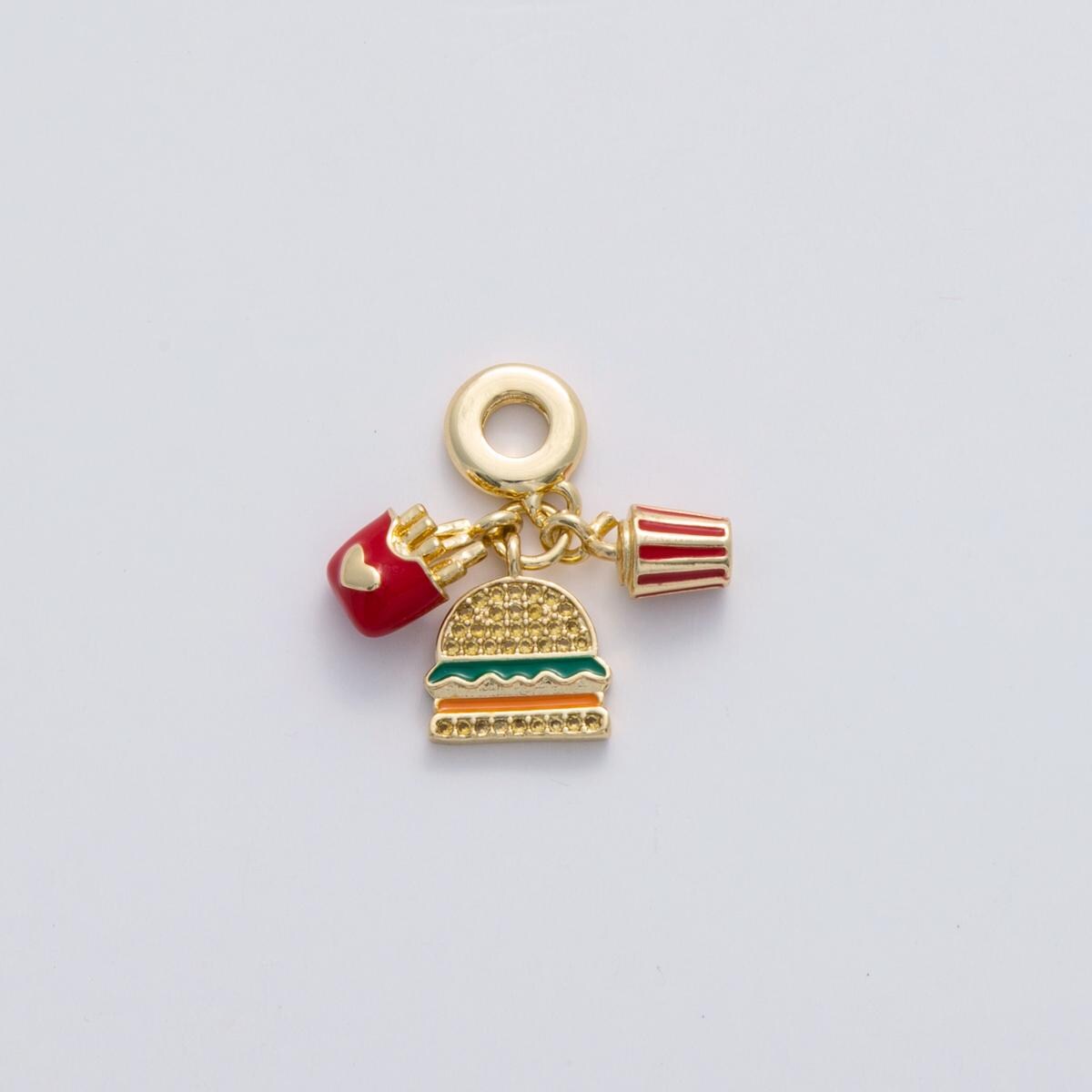 24 gold filled Food charm Burger French Fries Soda rondelle bail drop pendant bracelet | c-182