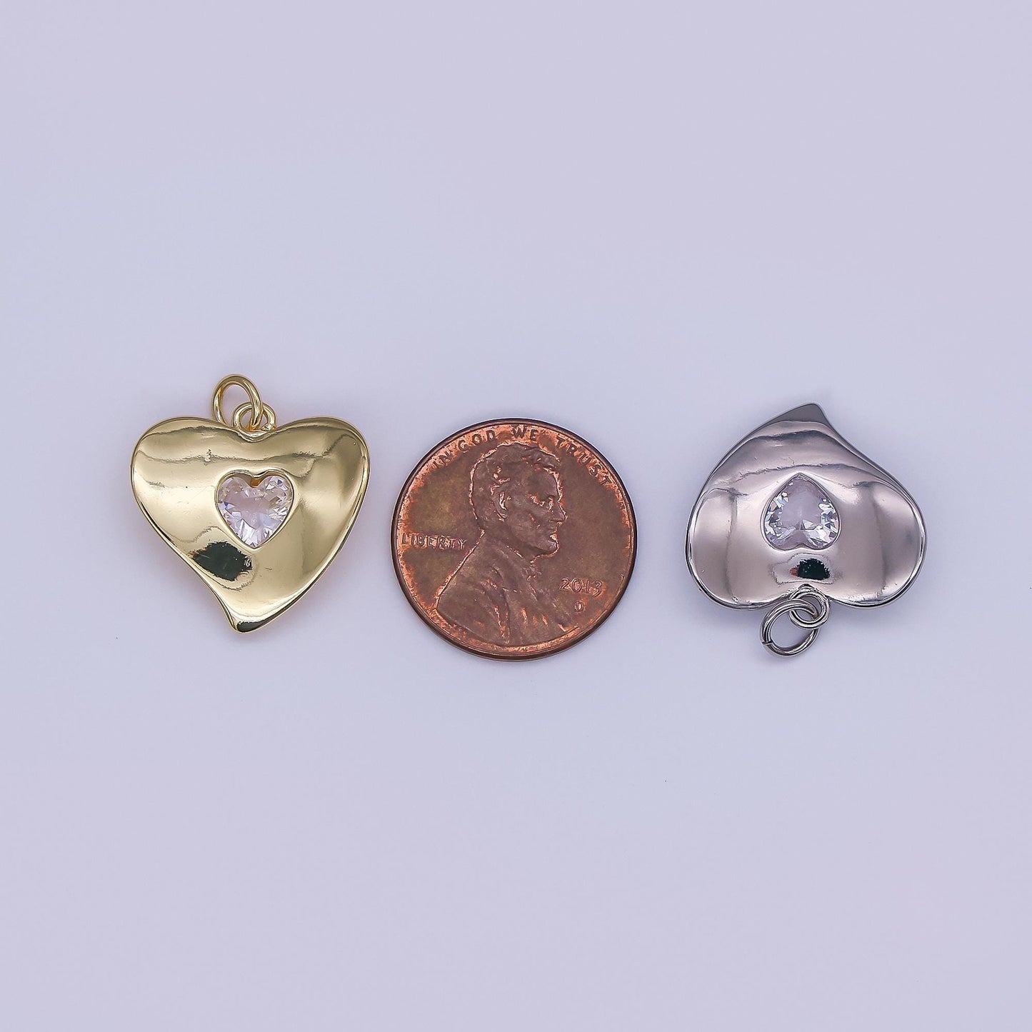 24K Gold Filled Clear CZ Heart Charm in Gold & Silver | M022