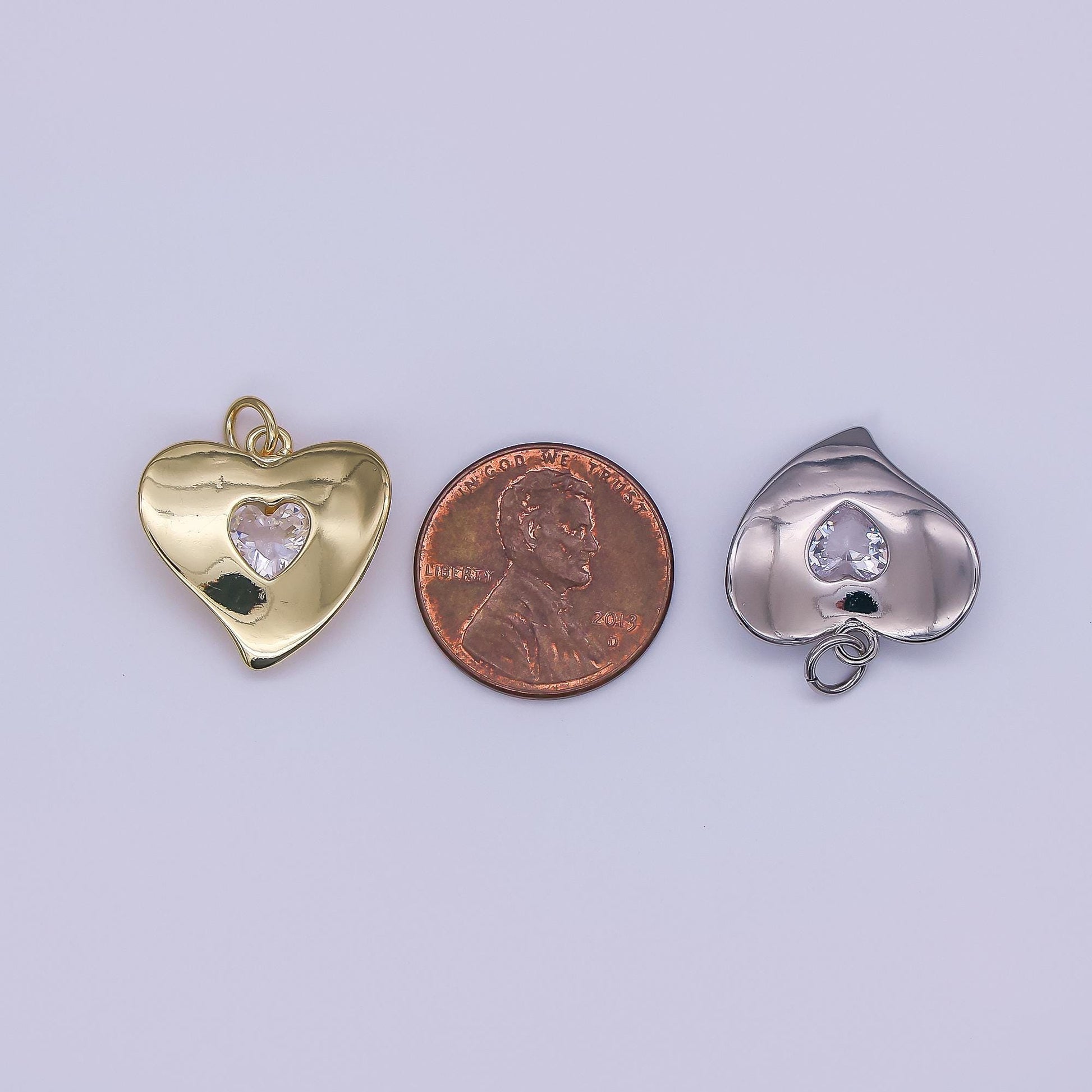 24K Gold Filled Clear CZ Heart Charm in Gold & Silver | M022