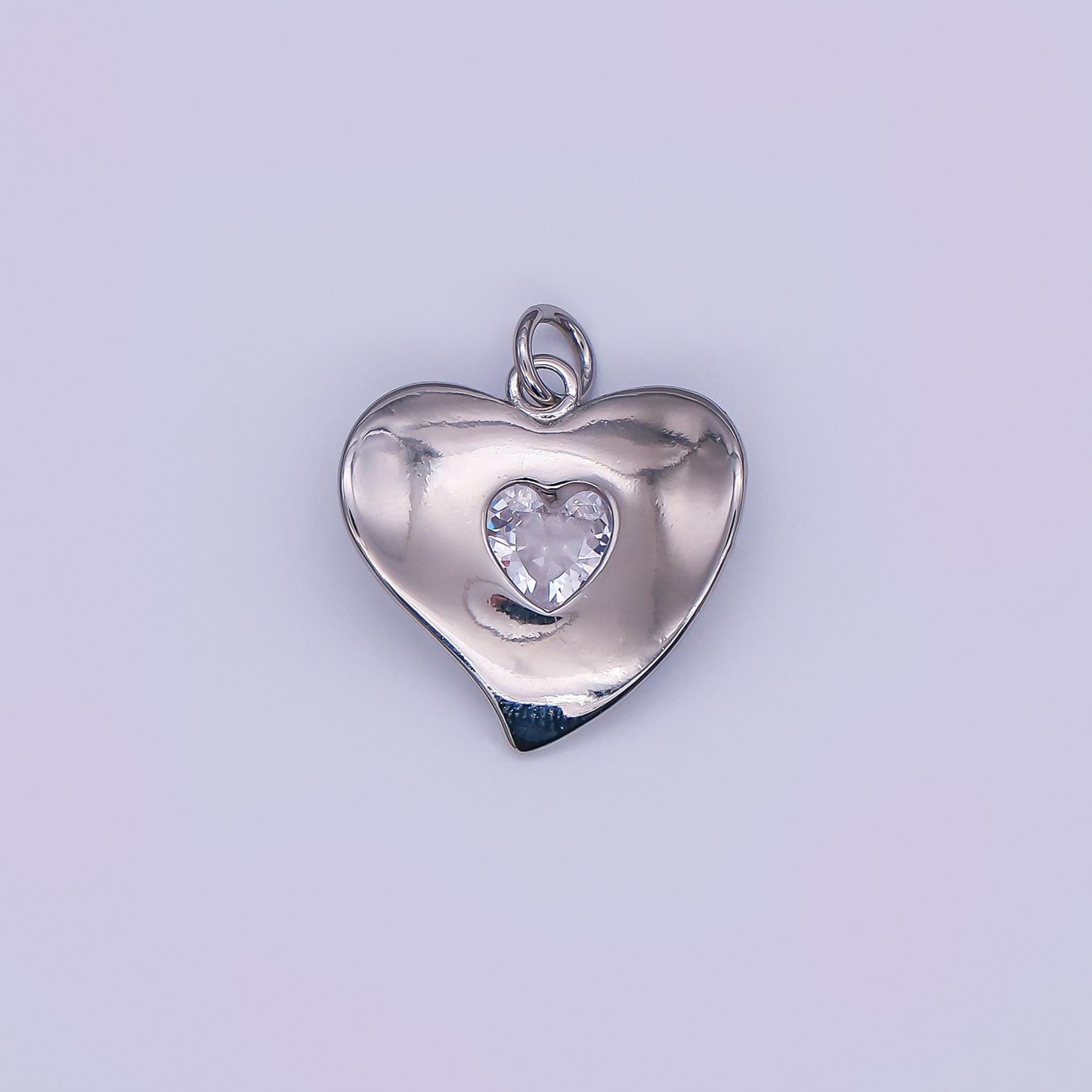 24K Gold Filled Clear CZ Heart Charm in Gold & Silver | M022