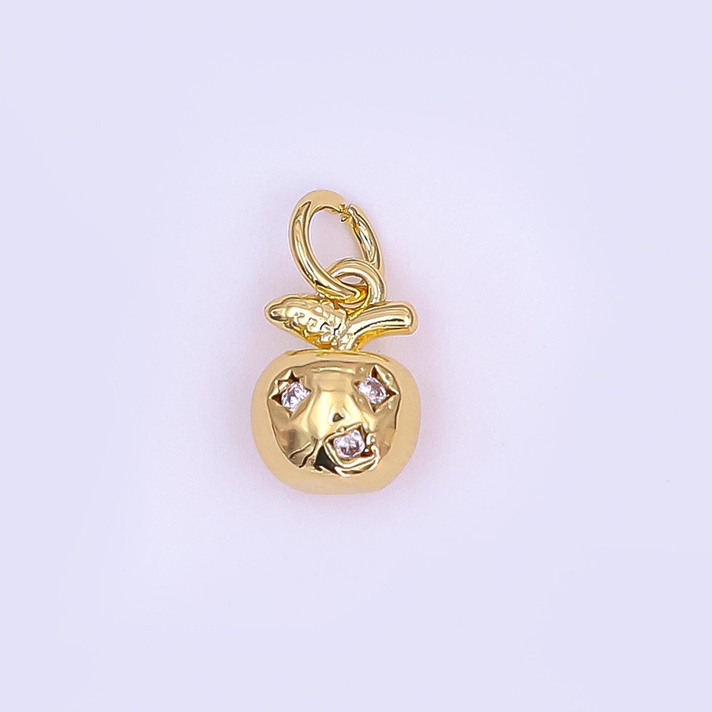 24K Gold Filled CZ Apple Fruit Multidimensional 3D Charm | N096