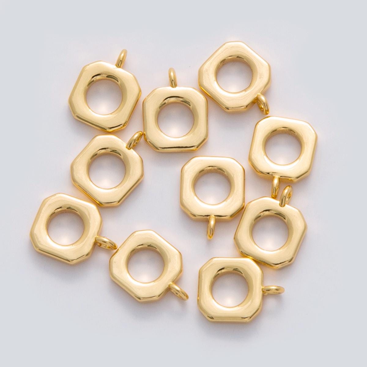 Gold Bail Charm Holder Spacer with Loop Square Bead Spacer with Closed Link for Cord Slider Bails Spacer Ring Z-1162