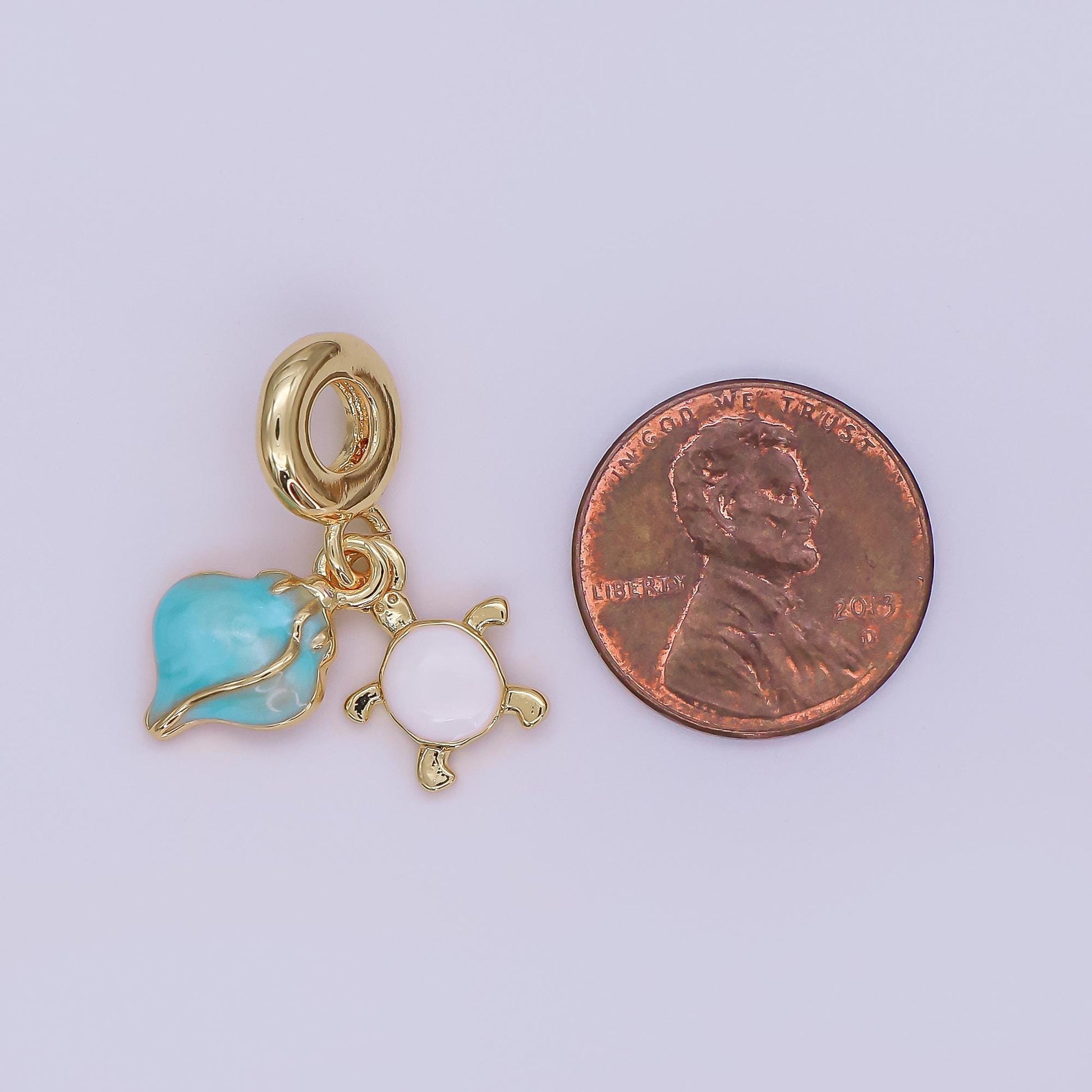 24K Gold Filled Turtle Sea Shell Enamel Rhondelle Drop Pendant | AF419
