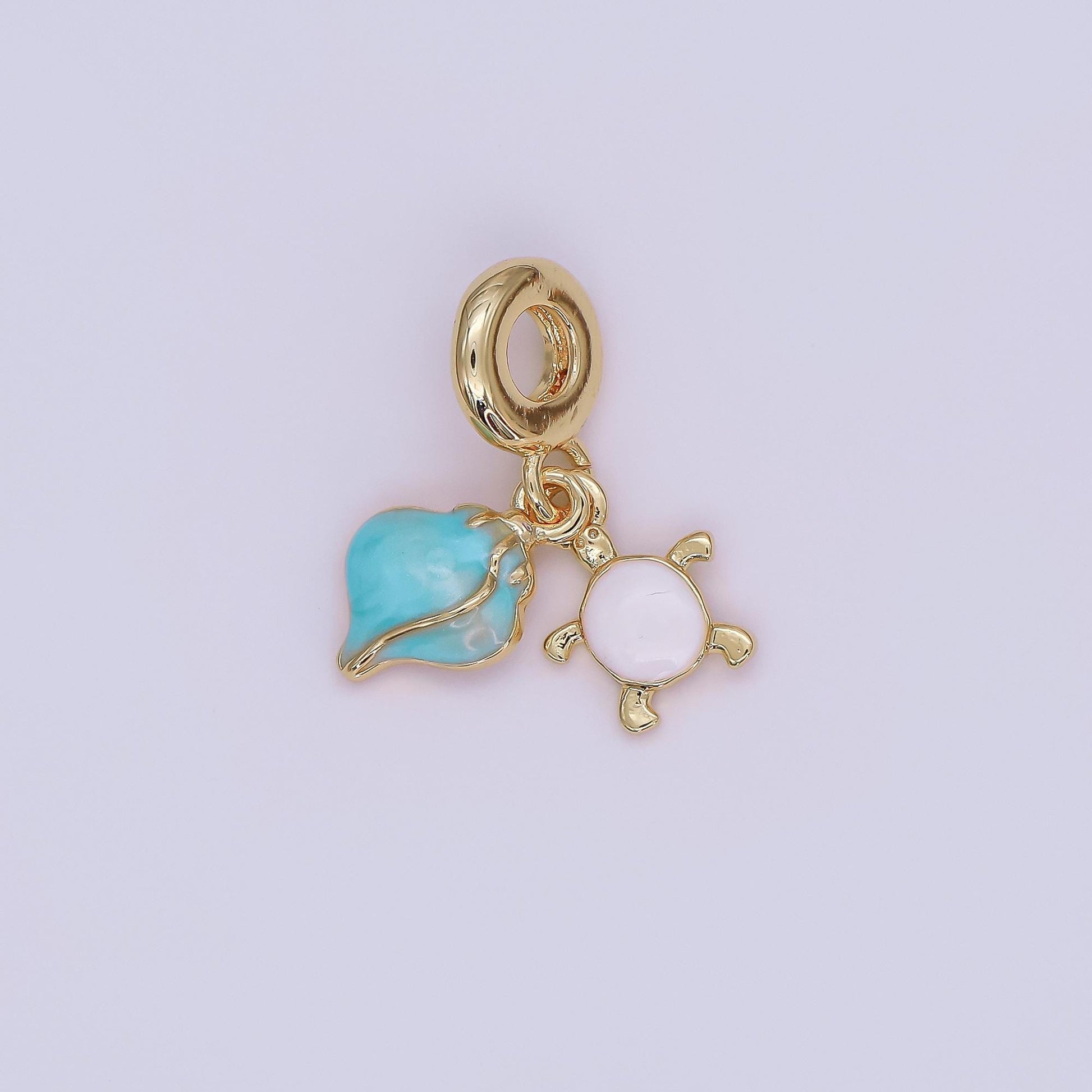 24K Gold Filled Turtle Sea Shell Enamel Rhondelle Drop Pendant | AF419