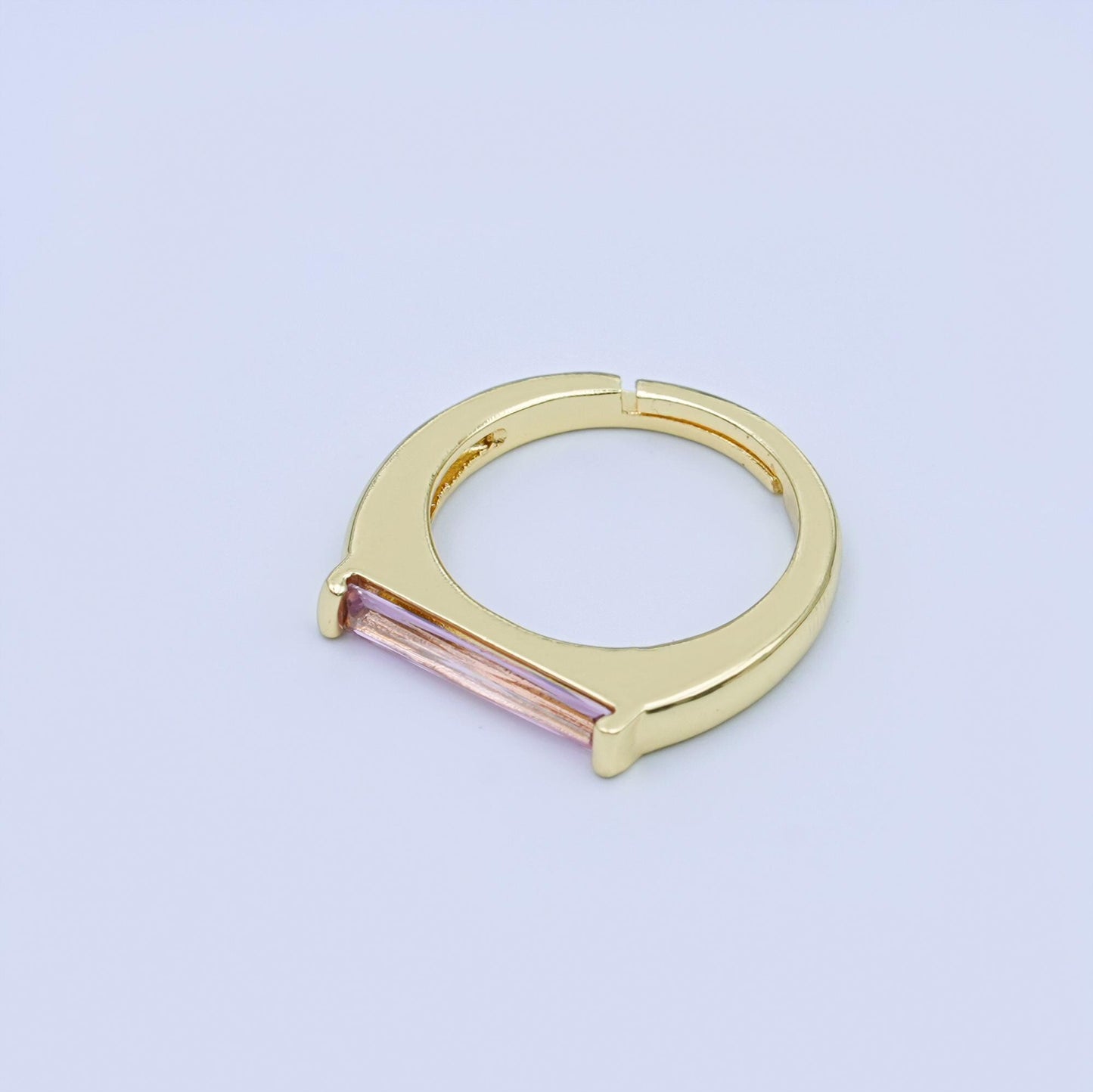 24K Gold Filled Pink CZ Baguette Linear Ring | O1432