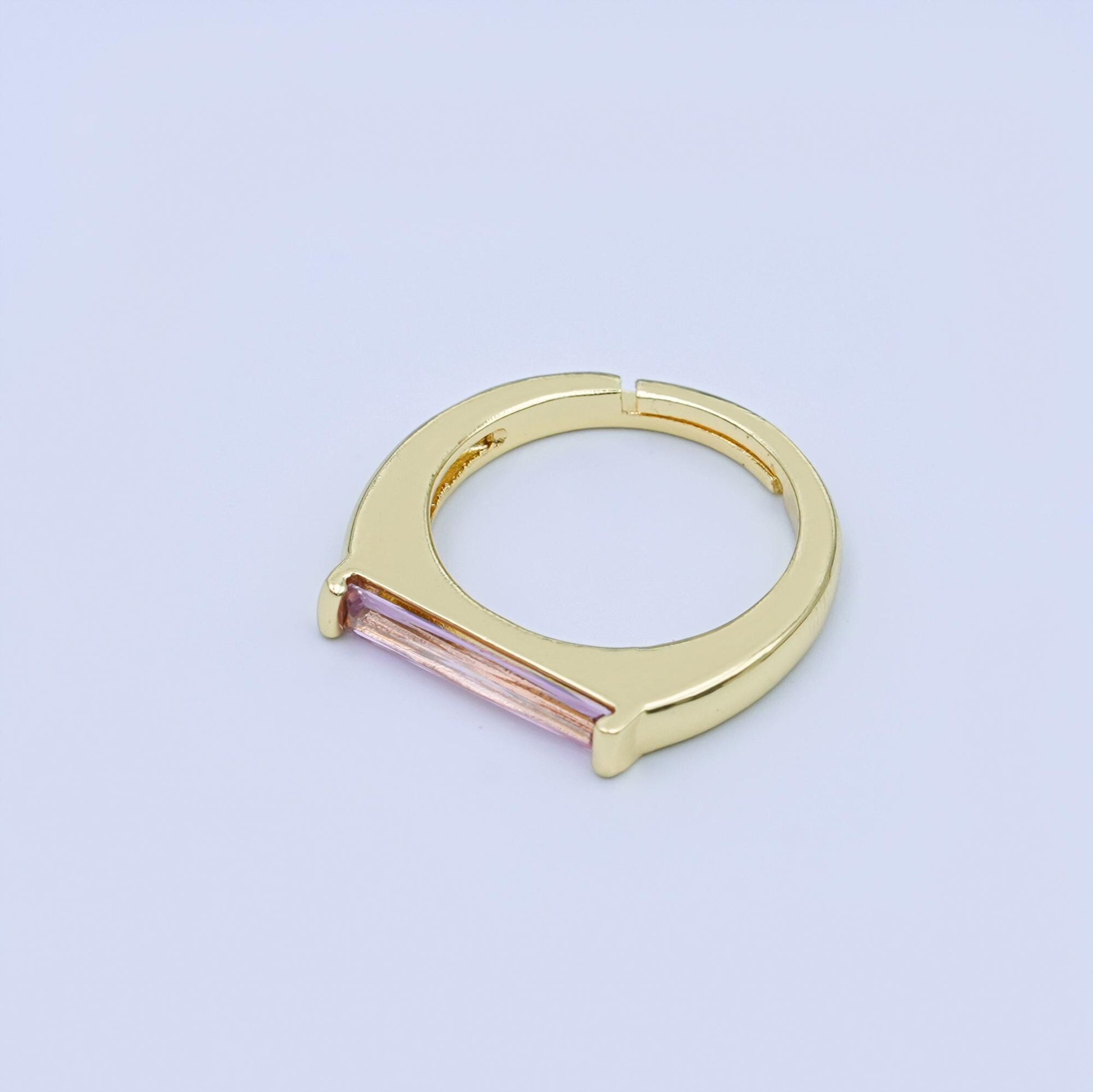 24K Gold Filled Pink CZ Baguette Linear Ring | O1432