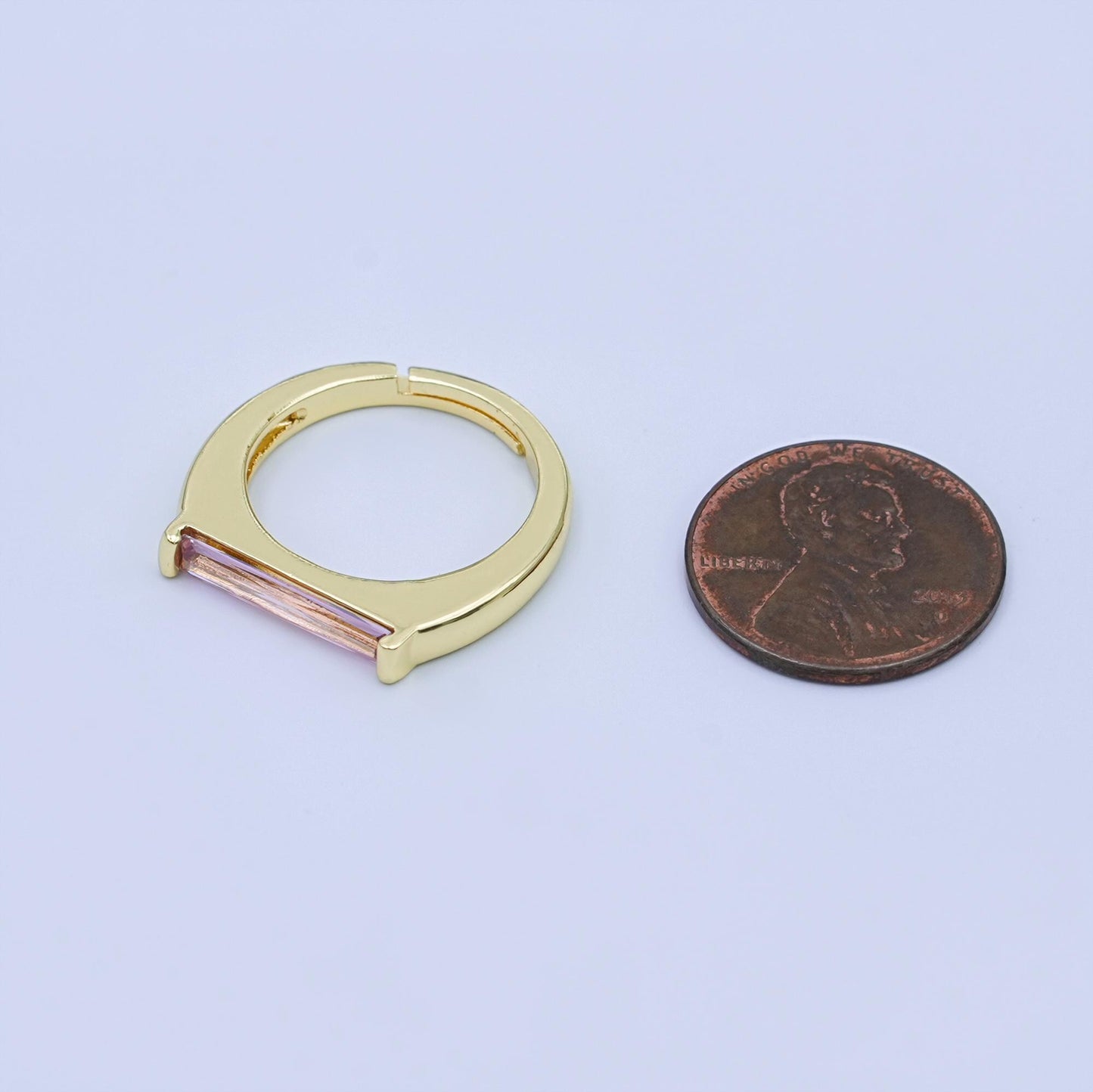 24K Gold Filled Pink CZ Baguette Linear Ring | O1432