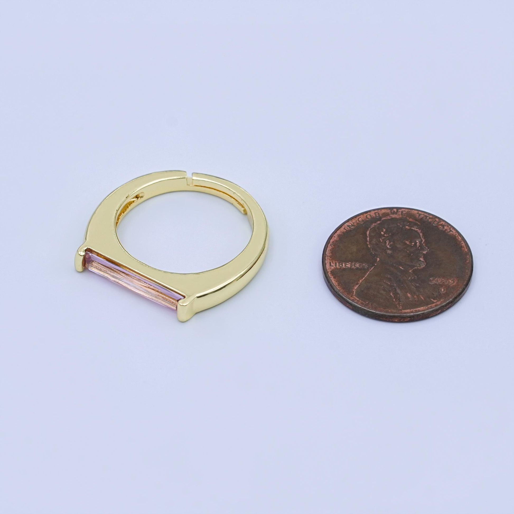 24K Gold Filled Pink CZ Baguette Linear Ring | O1432