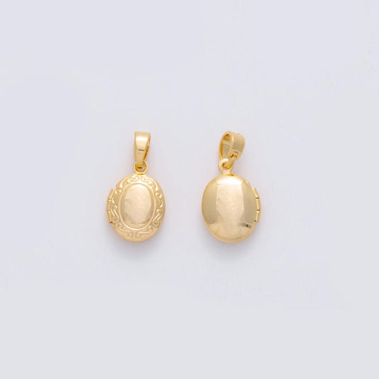 Dainty gold filled 18 curved engraved Oval locket charm for Necklace Bracelet earring locket jewelry making supply | AH-689