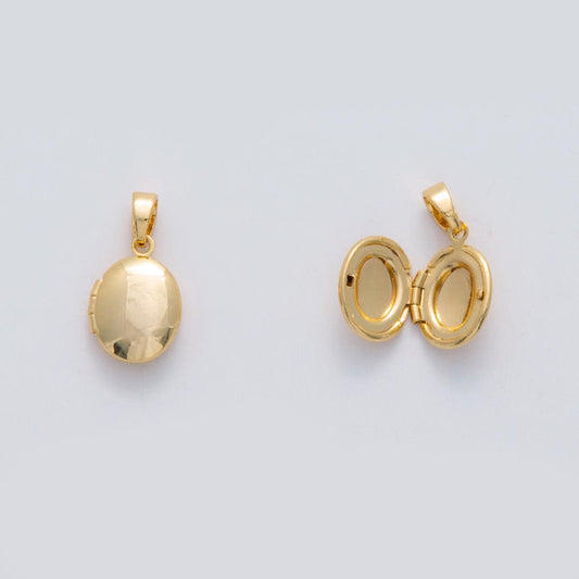 Minimalist Oval Locket Pendants Mini Oval Charm for Photo Picture Necklace bracelet in 18k gold filled Supply AH-690