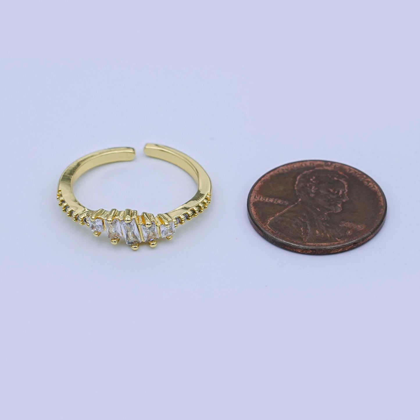 24K Gold Filled Clear CZ Baguette Gradient Micro Paved CZ Ring | O1433