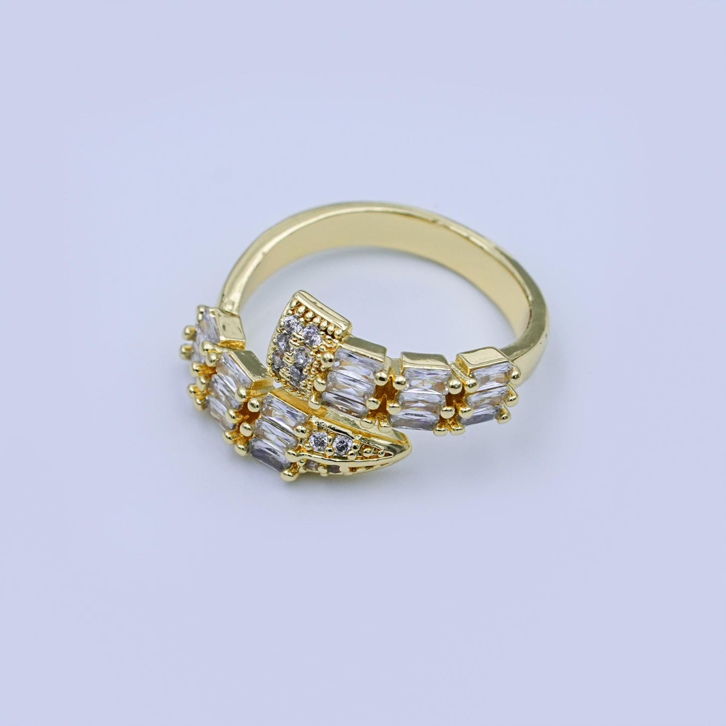 24K Gold Filled Clear CZ Baguette Micro Paved Wrap CZ Ring | O1434