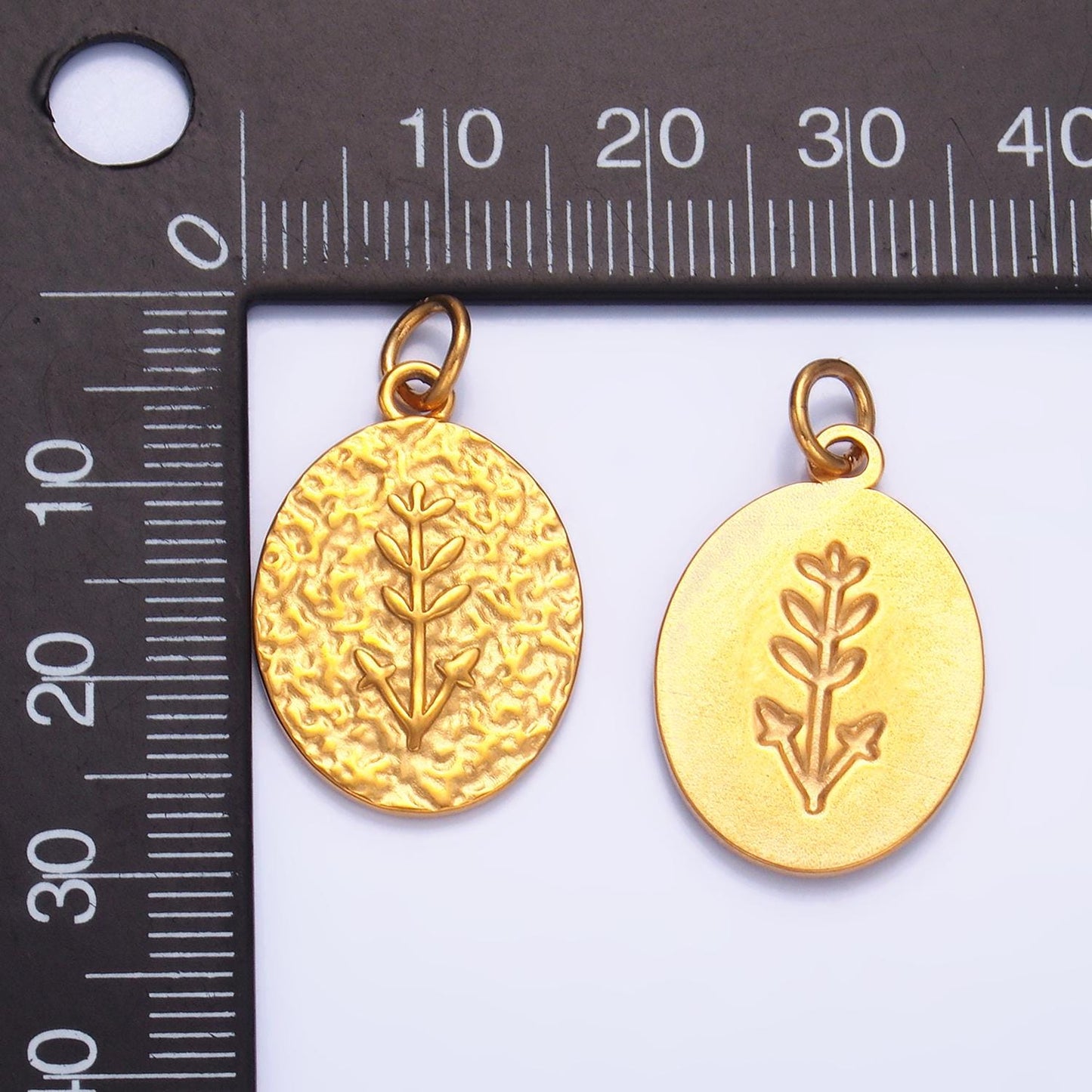 Stainless Steel Plant Tree Stamped Hammered Oval Charm | P627
