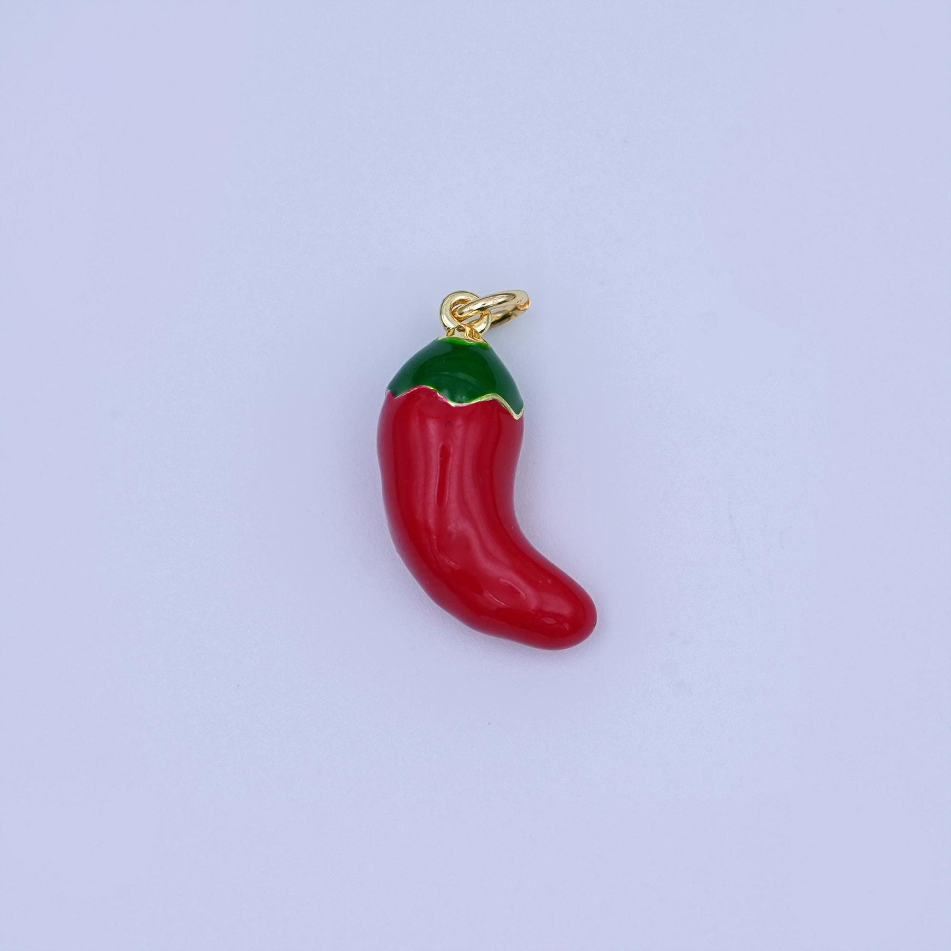 24K Gold Filled 20mm Red Enamel Chili Fresno Charm | X119