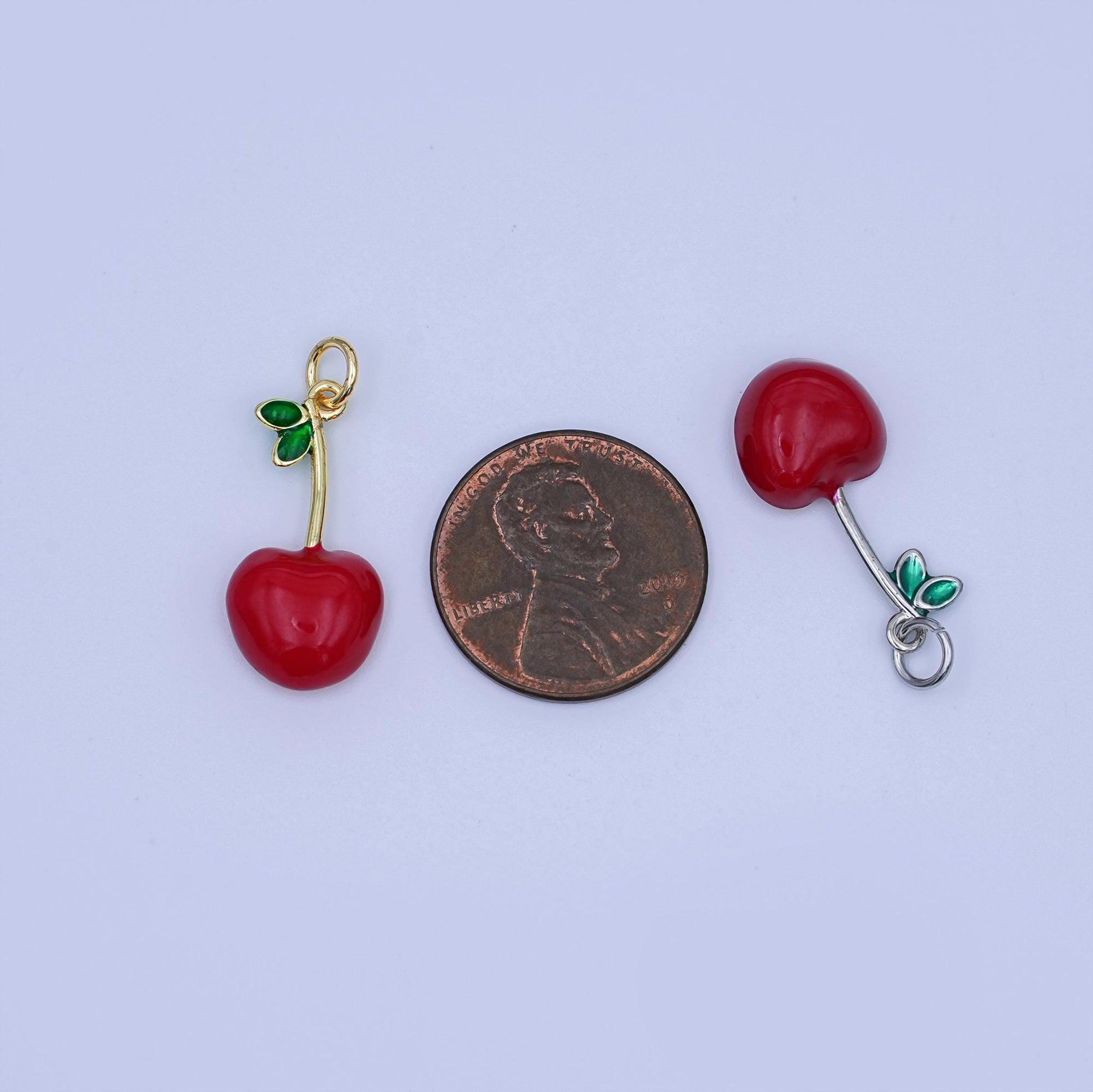 24K Gold Filled Red CZ Cherry Fruit Charm in Gold & Silver | X142