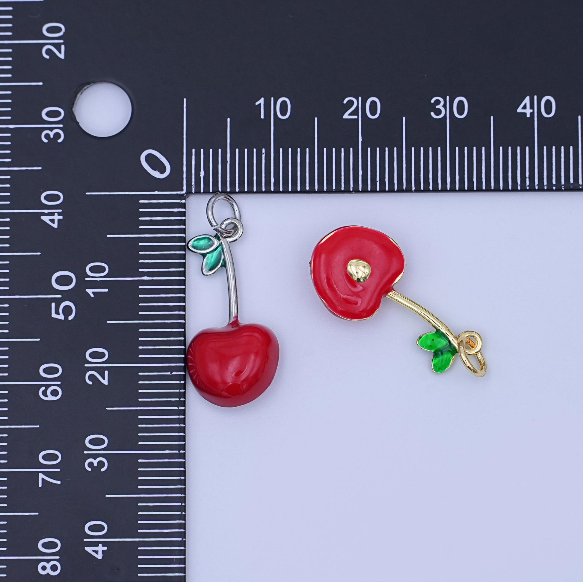24K Gold Filled Red CZ Cherry Fruit Charm in Gold & Silver | X142