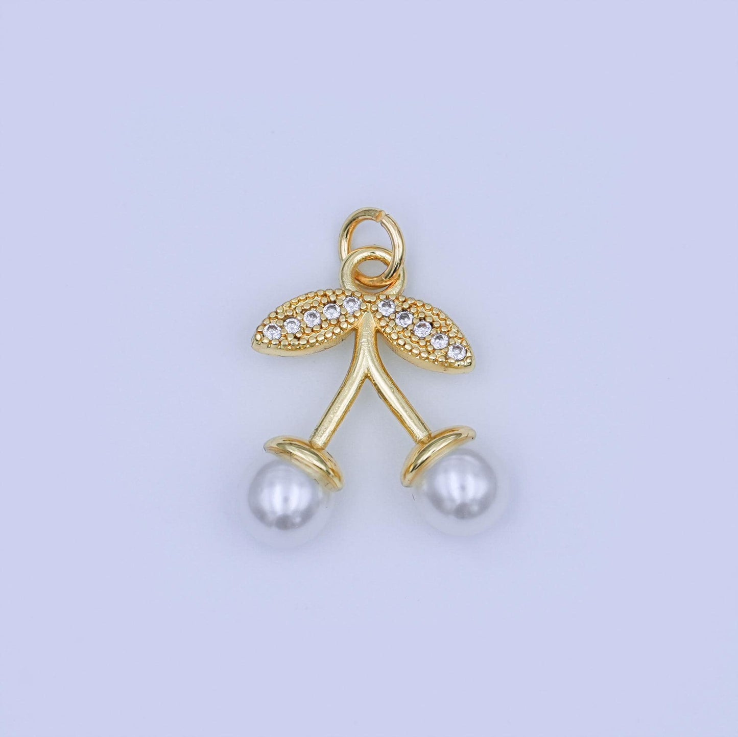 24K Gold Filled Red, White Cherry Micro Paved CZ Charm | X131