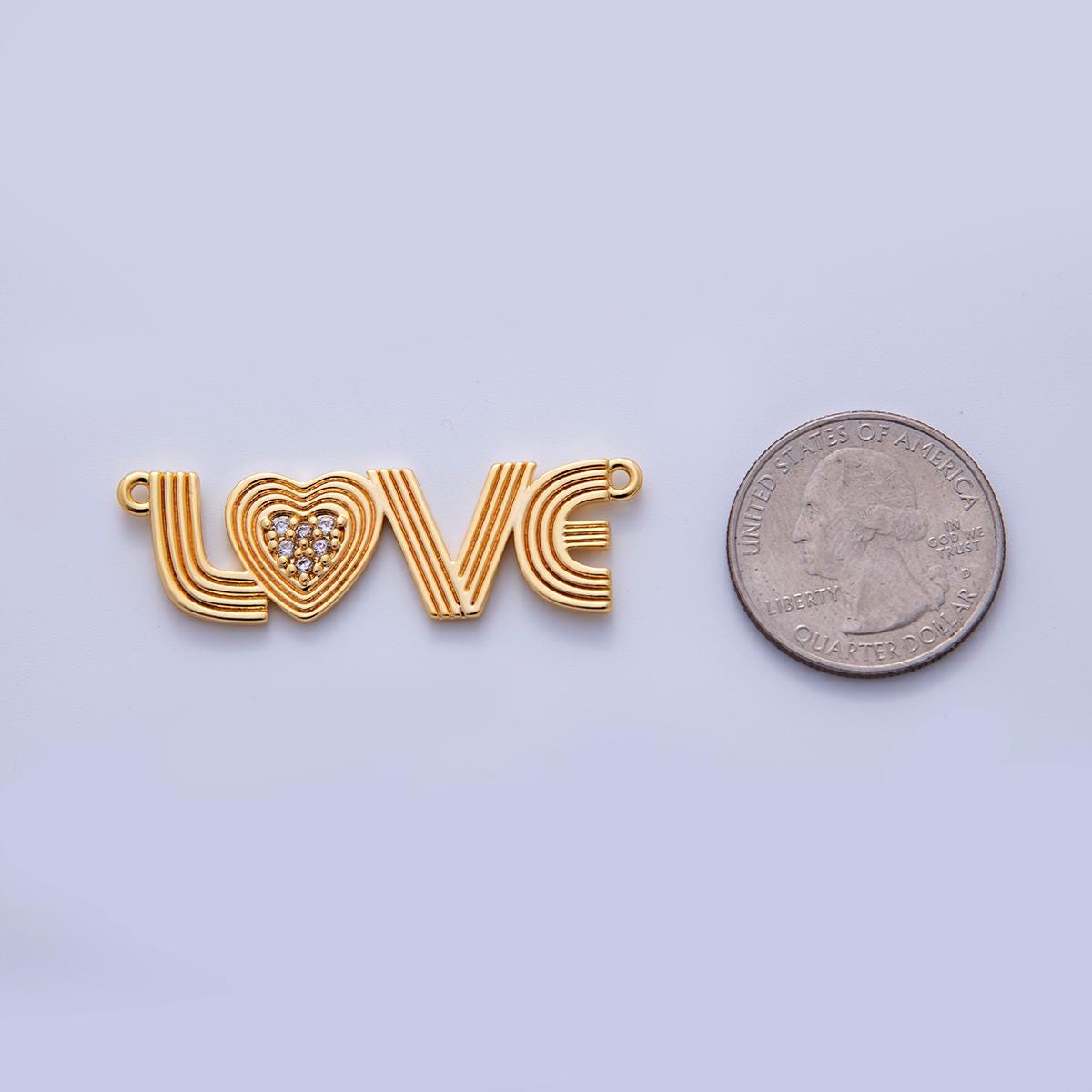 Dainty Retro Love charm connector, 18k gold filled Groovy Love script link connector for Necklace Component | Y-031