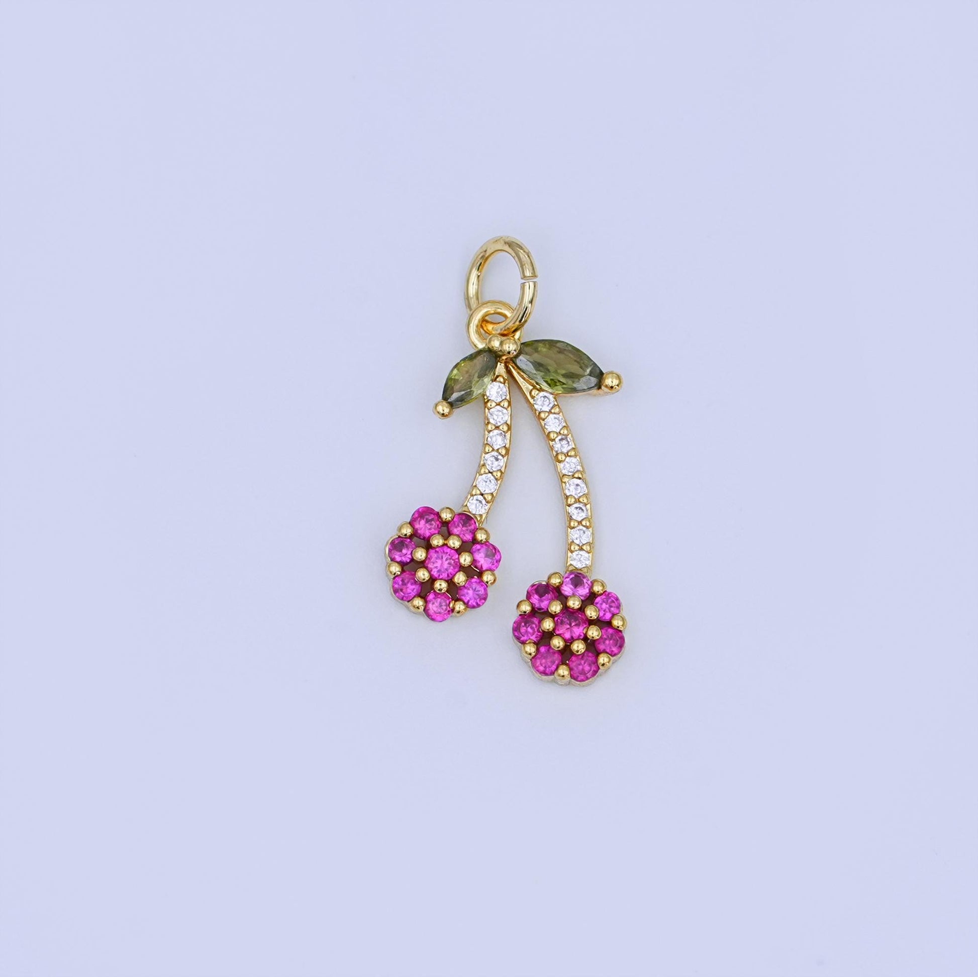 24K Gold Filled Micro Paved Cherry Fruit Charm in Gold & Silver | X113