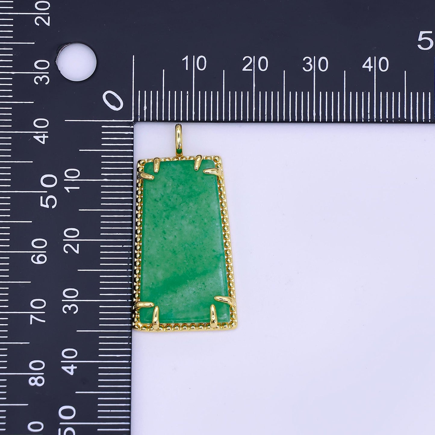 24K Gold Filled Green Jade Natural trapezoid Minimalist Drop Pendant with Beaded Bezel | AH-481