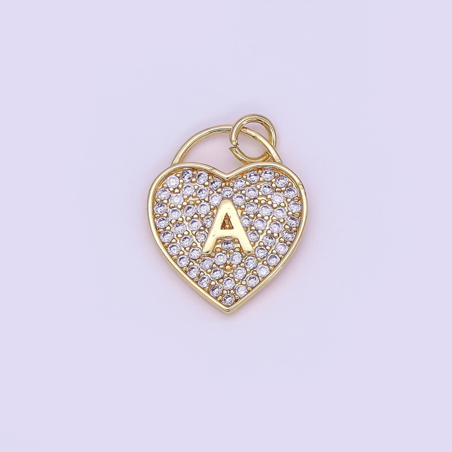 Dainty 24K Gold Filled Micro Pave Initial Letter Heart Pendant Alphabet Charm for Personalized Jewelry Making Supply | AF-001