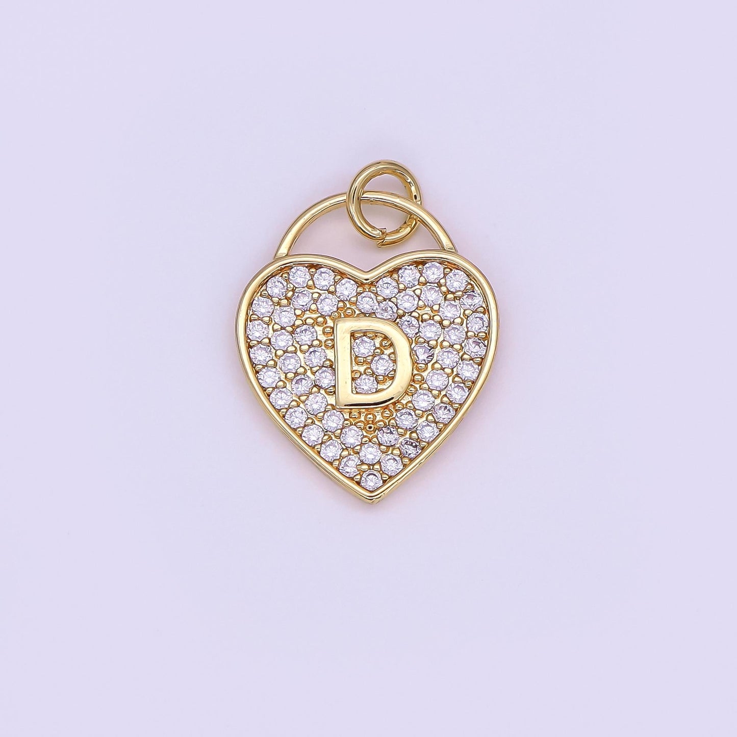Dainty 24K Gold Filled Micro Pave Initial Letter Heart Pendant Alphabet Charm for Personalized Jewelry Making Supply | AF-001