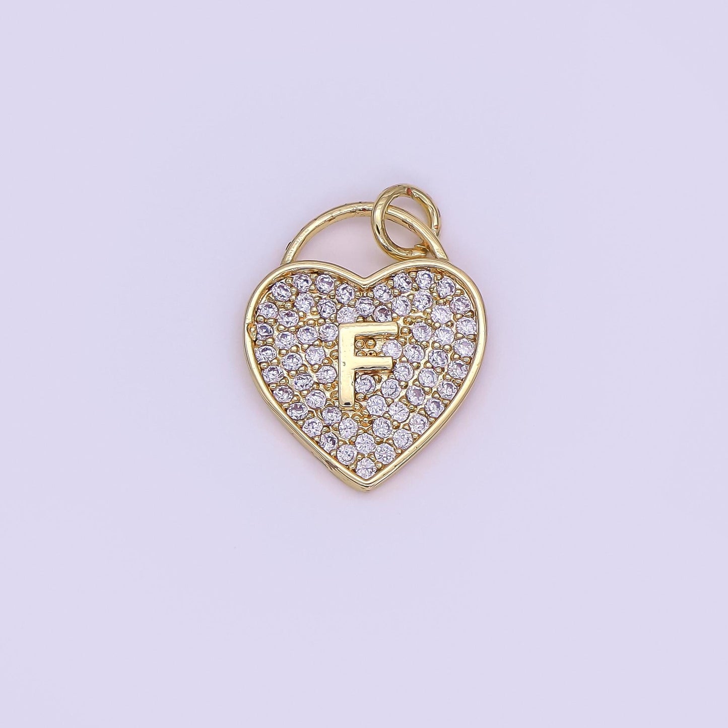 Dainty 24K Gold Filled Micro Pave Initial Letter Heart Pendant Alphabet Charm for Personalized Jewelry Making Supply | AF-001