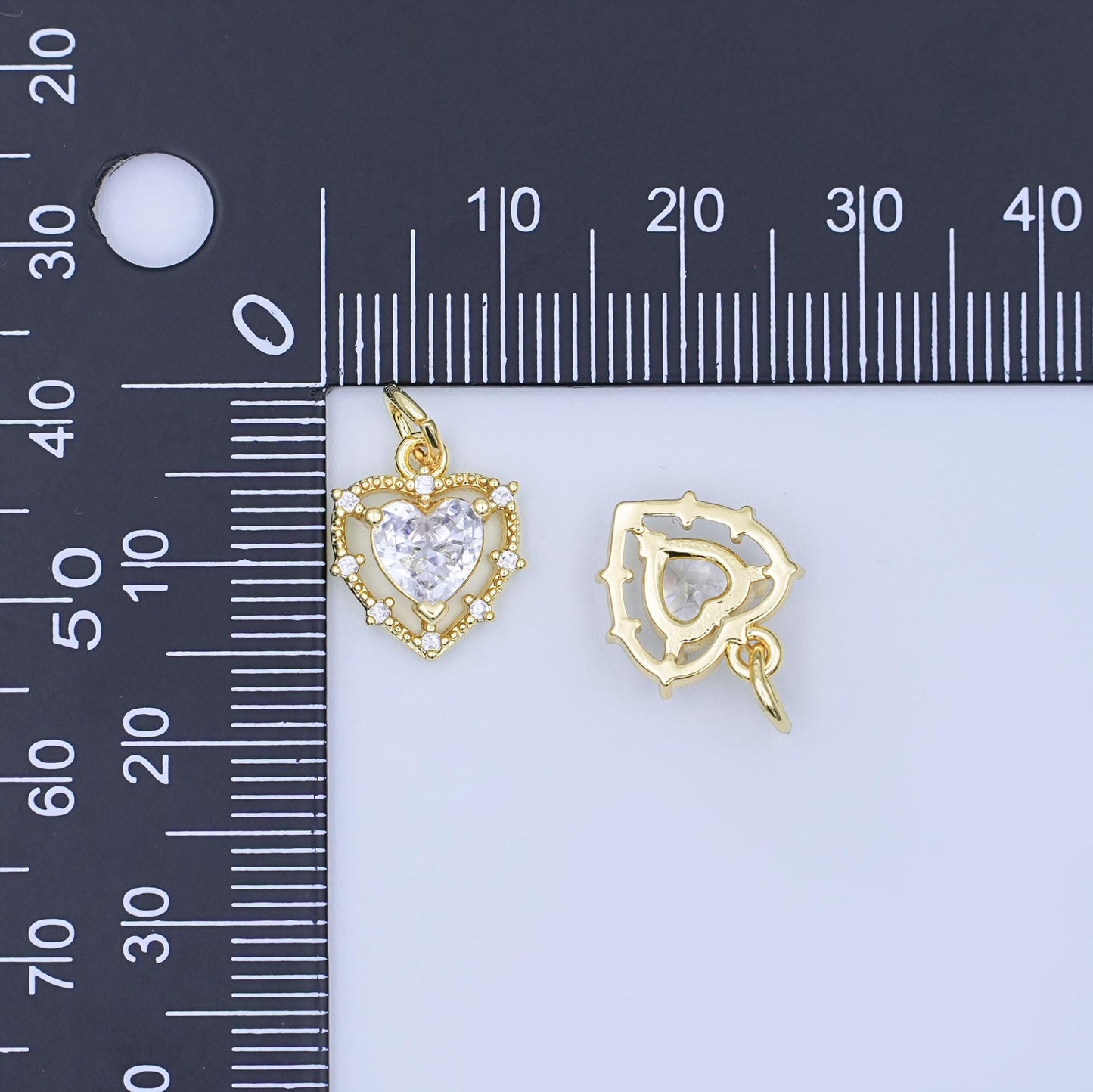 24K Gold Filled Clear CZ Heart Charm | W917