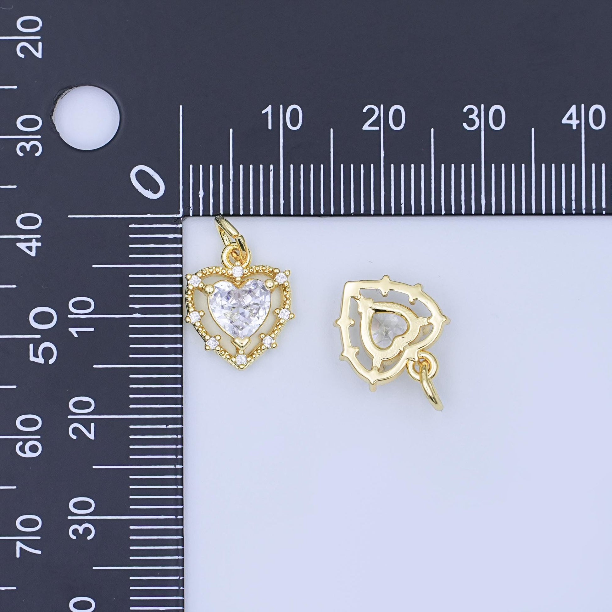 24K Gold Filled Clear CZ Heart Charm | W917