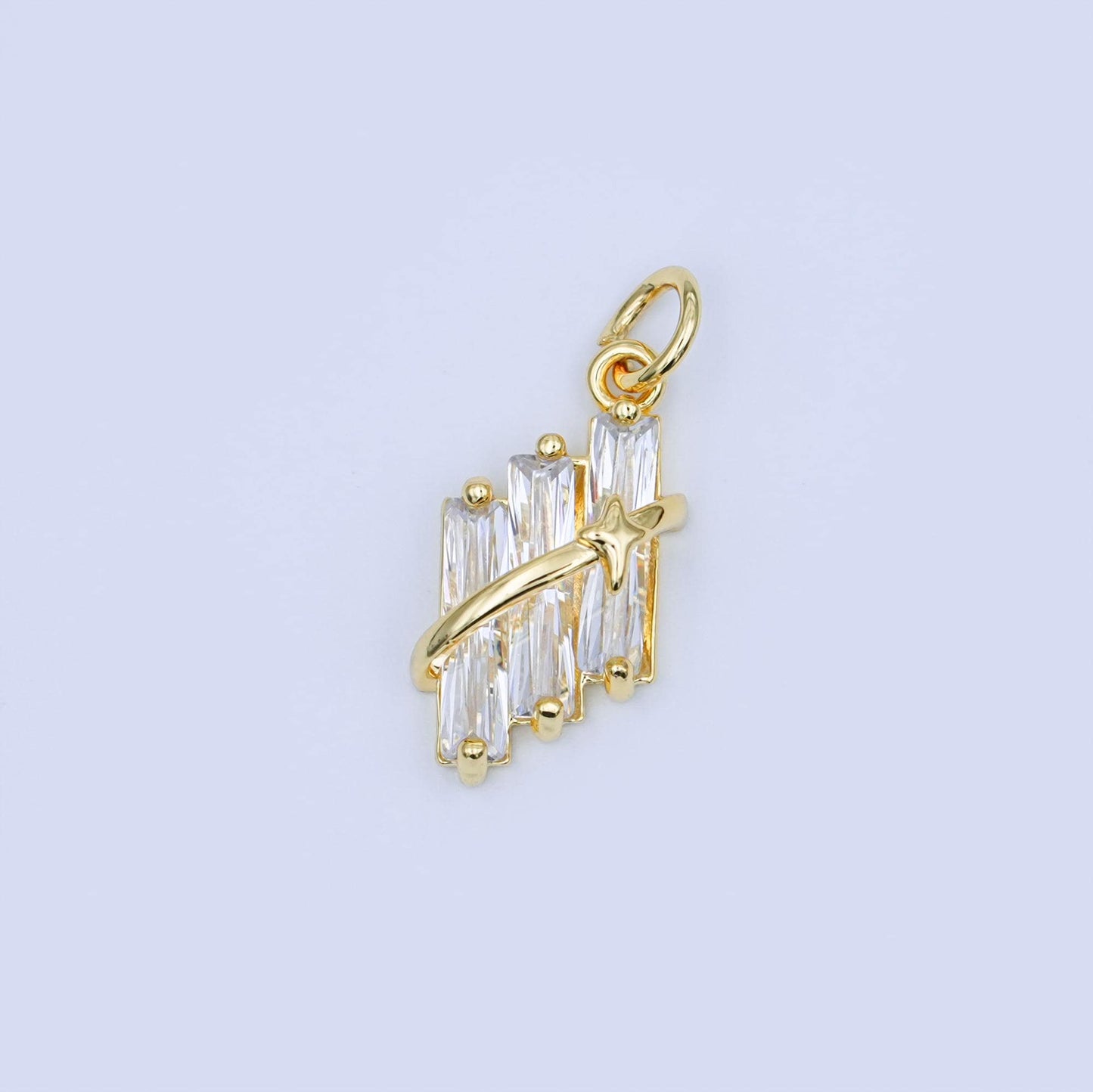 24K Gold Filled Clear Baguette Celestial CZ Charm | X012