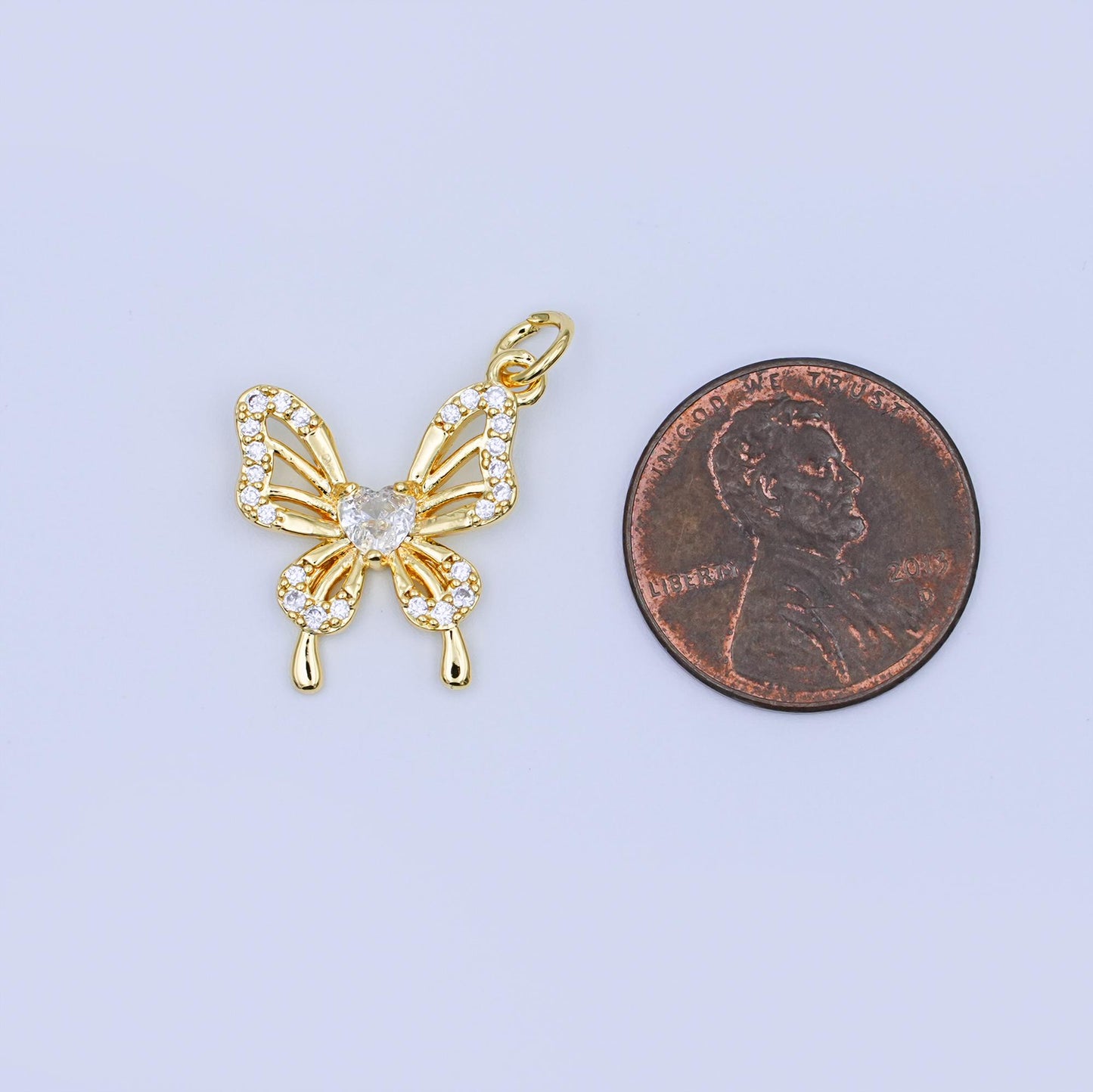 24K Gold Filled Heart CZ Micro Paved Butterfly Charm | X102