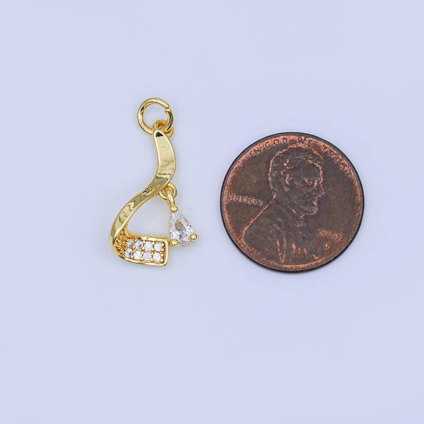 24K Gold Filled Clear CZ Teardrop Micro Paved Geometric Curve Charm | W936