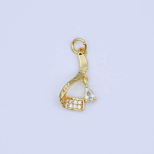 24K Gold Filled Clear CZ Teardrop Micro Paved Geometric Curve Charm | W936
