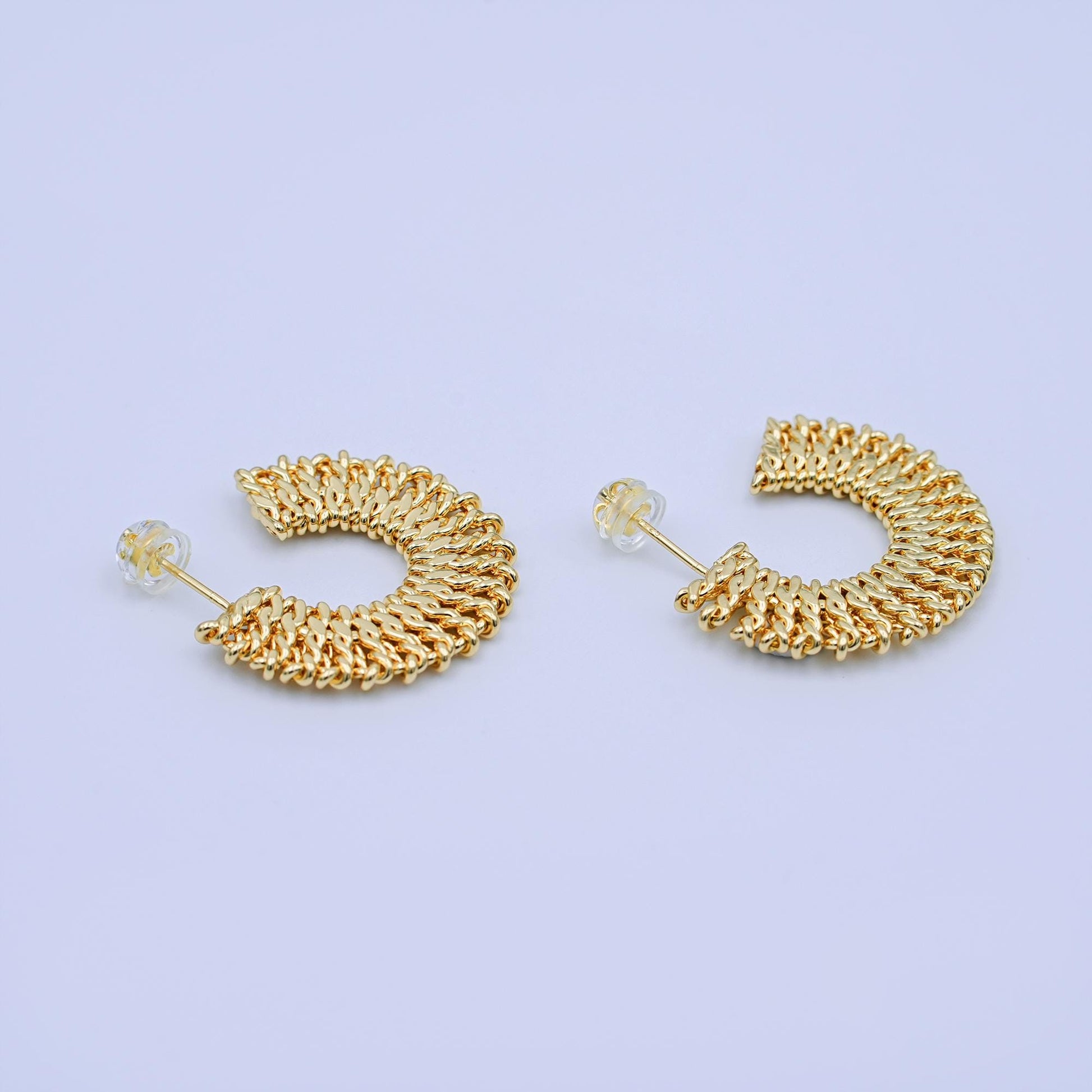 24K Gold Filled 28mm Flatted Twist Curb C-Shaped Hoop Earrings | T028
