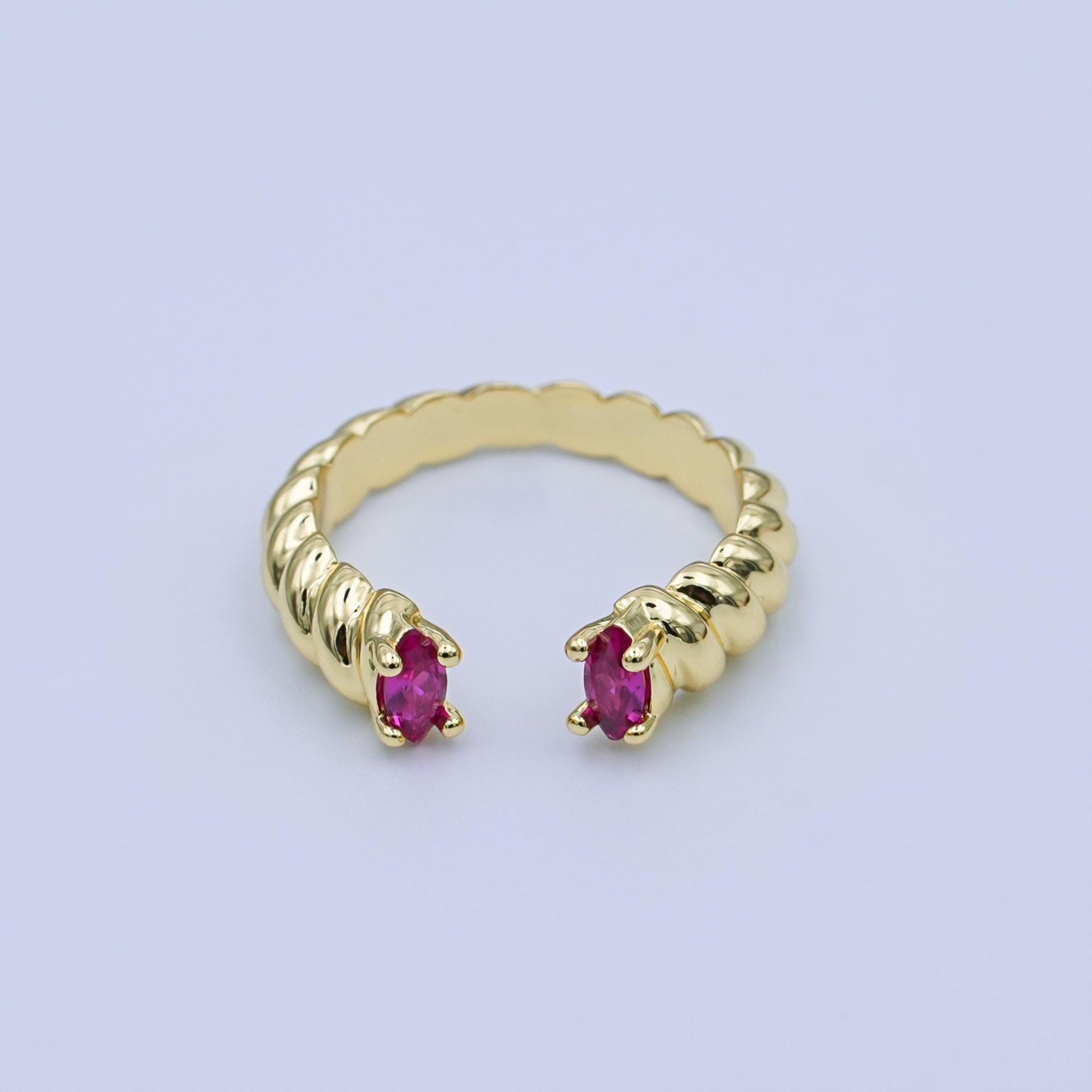 24K Gold Filled Fuchsia CZ Croissant Wrap Ring | O1072