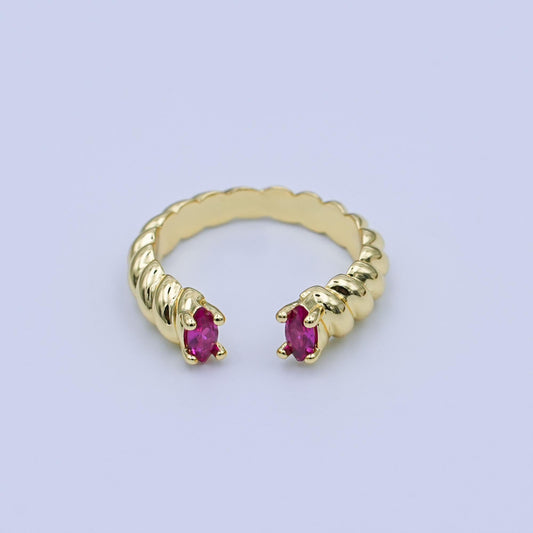 24K Gold Filled Fuchsia CZ Croissant Wrap Ring | O1072