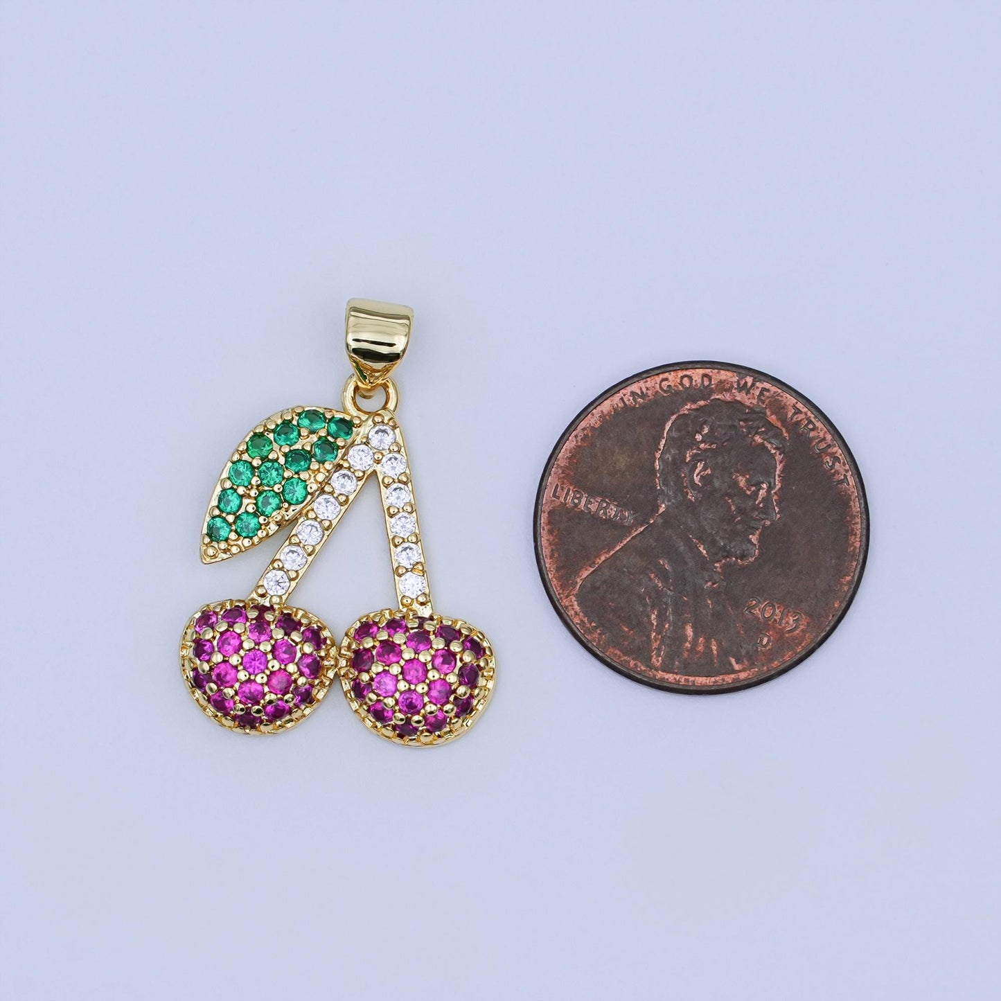 24K Gold Filled Micro Paved CZ Cherry Fruit Pendant | AH409