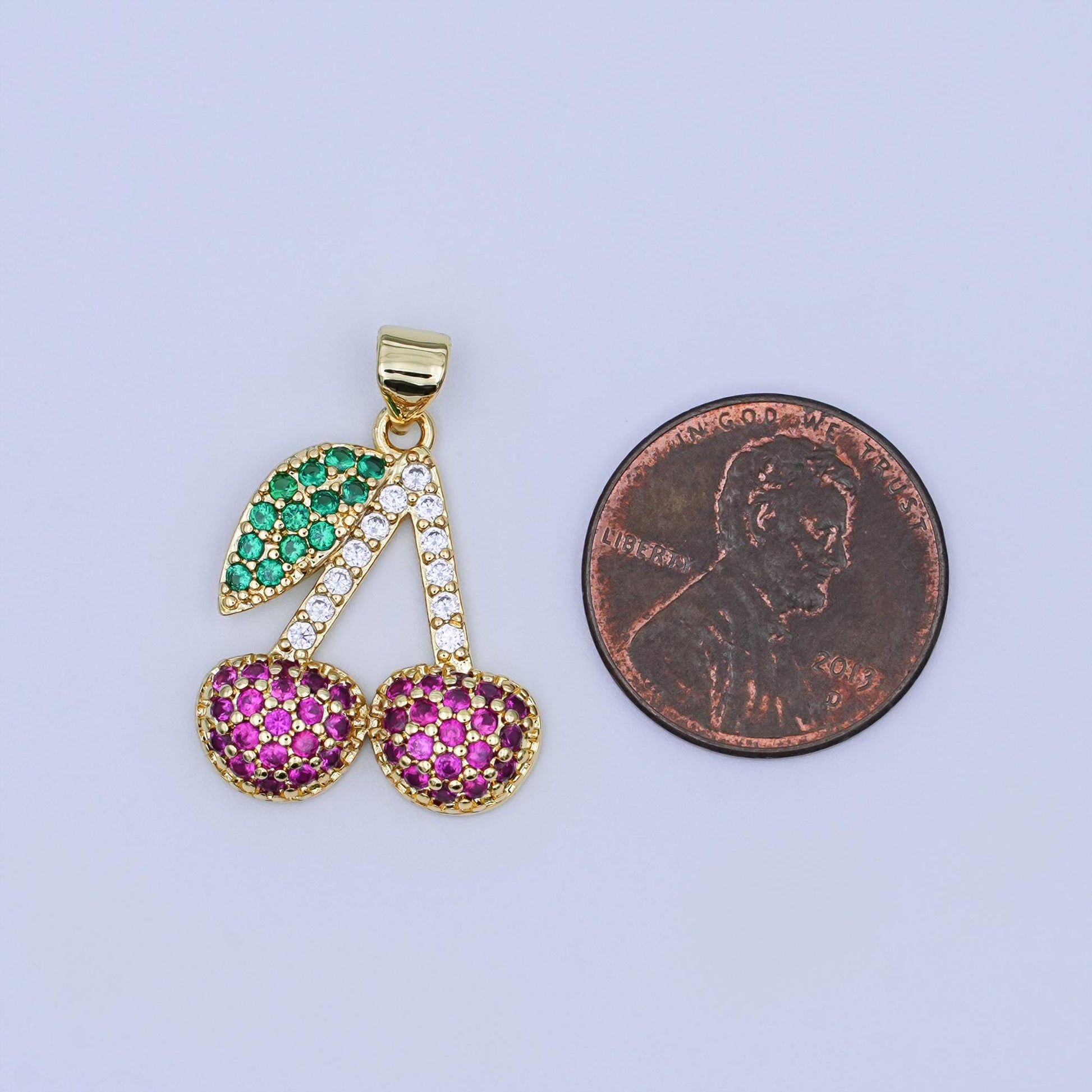 24K Gold Filled Micro Paved CZ Cherry Fruit Pendant | AH409