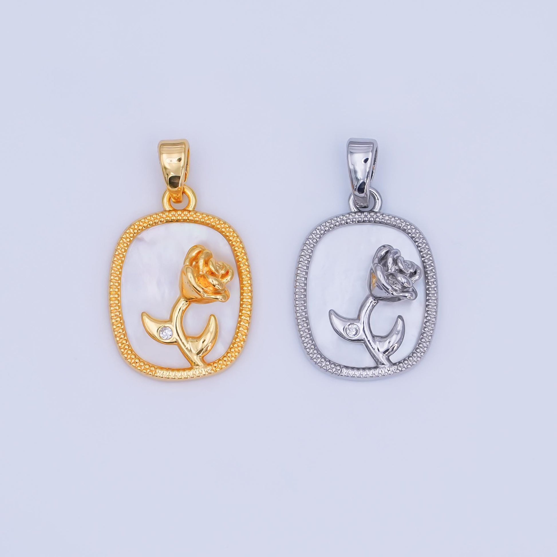 24K Gold Filled Rose Flower Shell Pearl Pendant in Gold & Silver | AH410