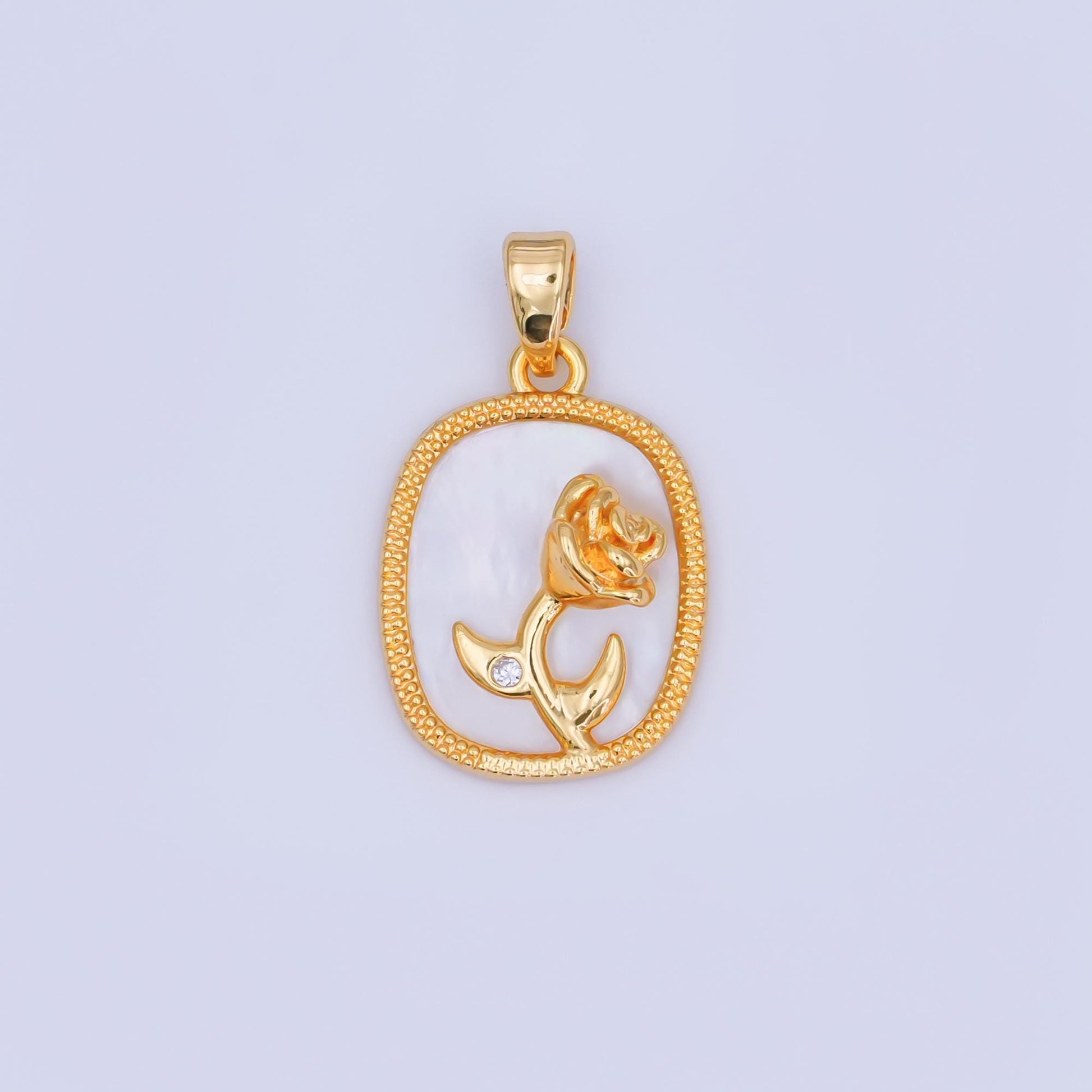 24K Gold Filled Rose Flower Shell Pearl Pendant in Gold & Silver | AH410