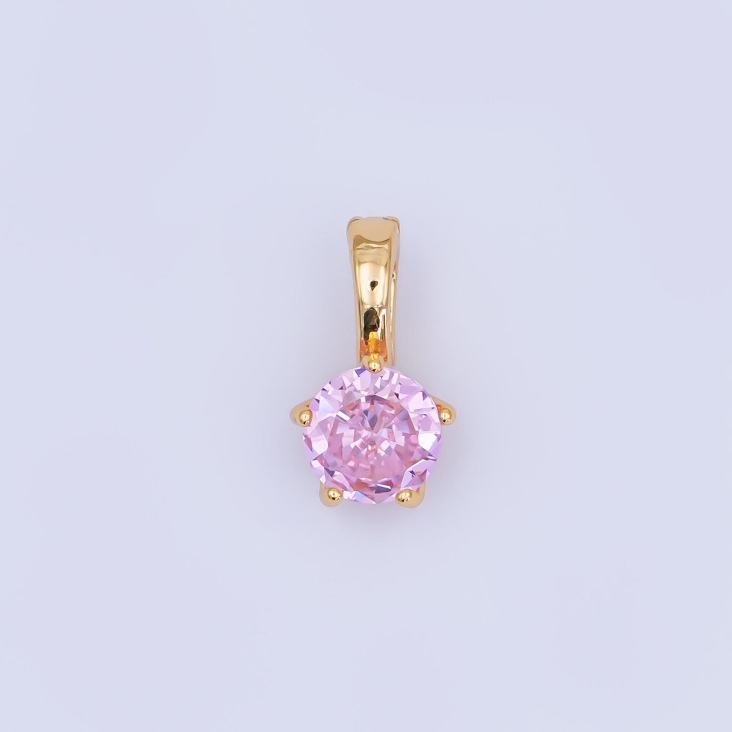 24K Gold Filled Clear, Pink, Blue CZ Round Solitaire Pendant | AH412 AH413