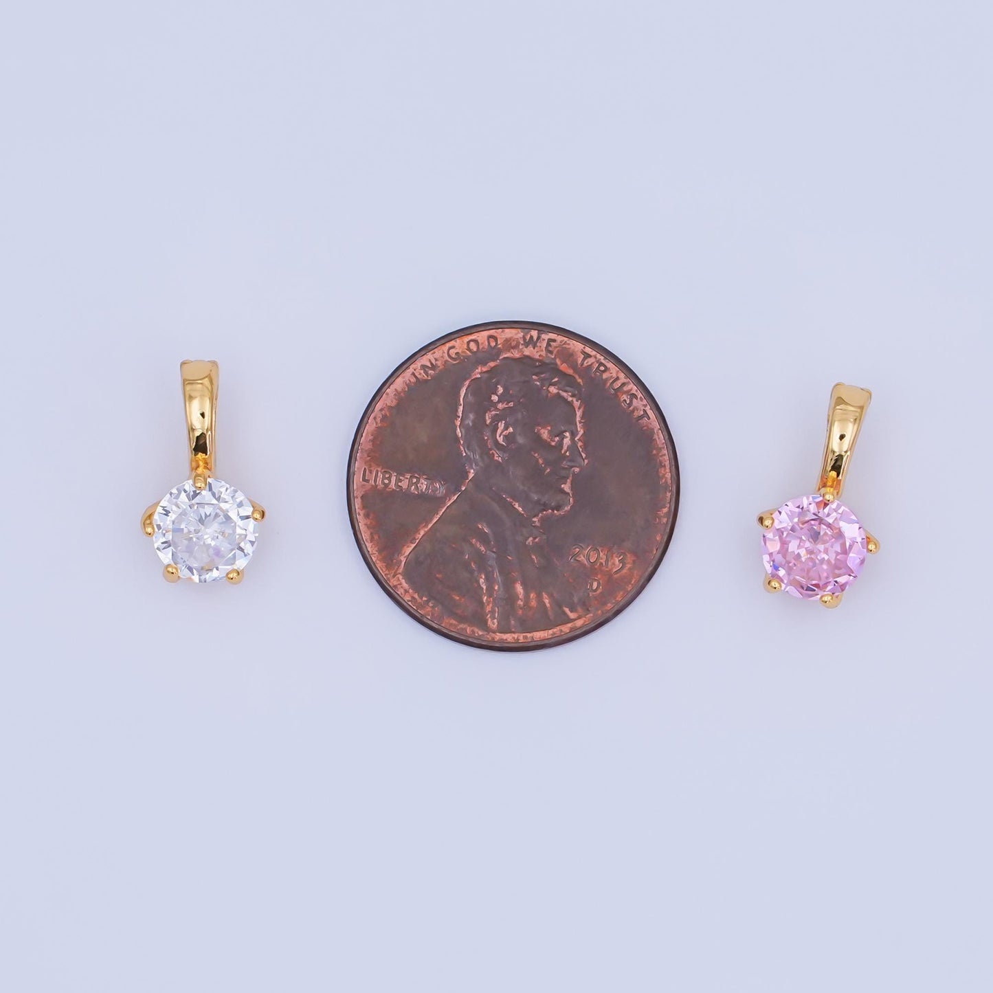 24K Gold Filled Clear, Pink, Blue CZ Round Solitaire Pendant | AH412 AH413
