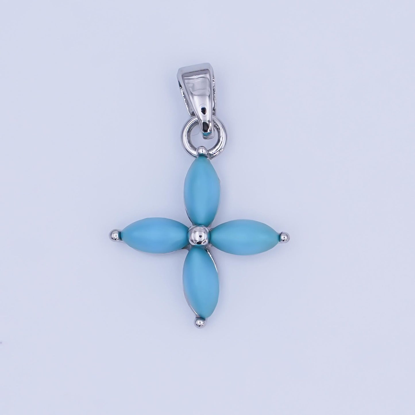 24K Gold Filled Turquoise Natural Gemstone Flower Pendant in Gold & Silver | AH411